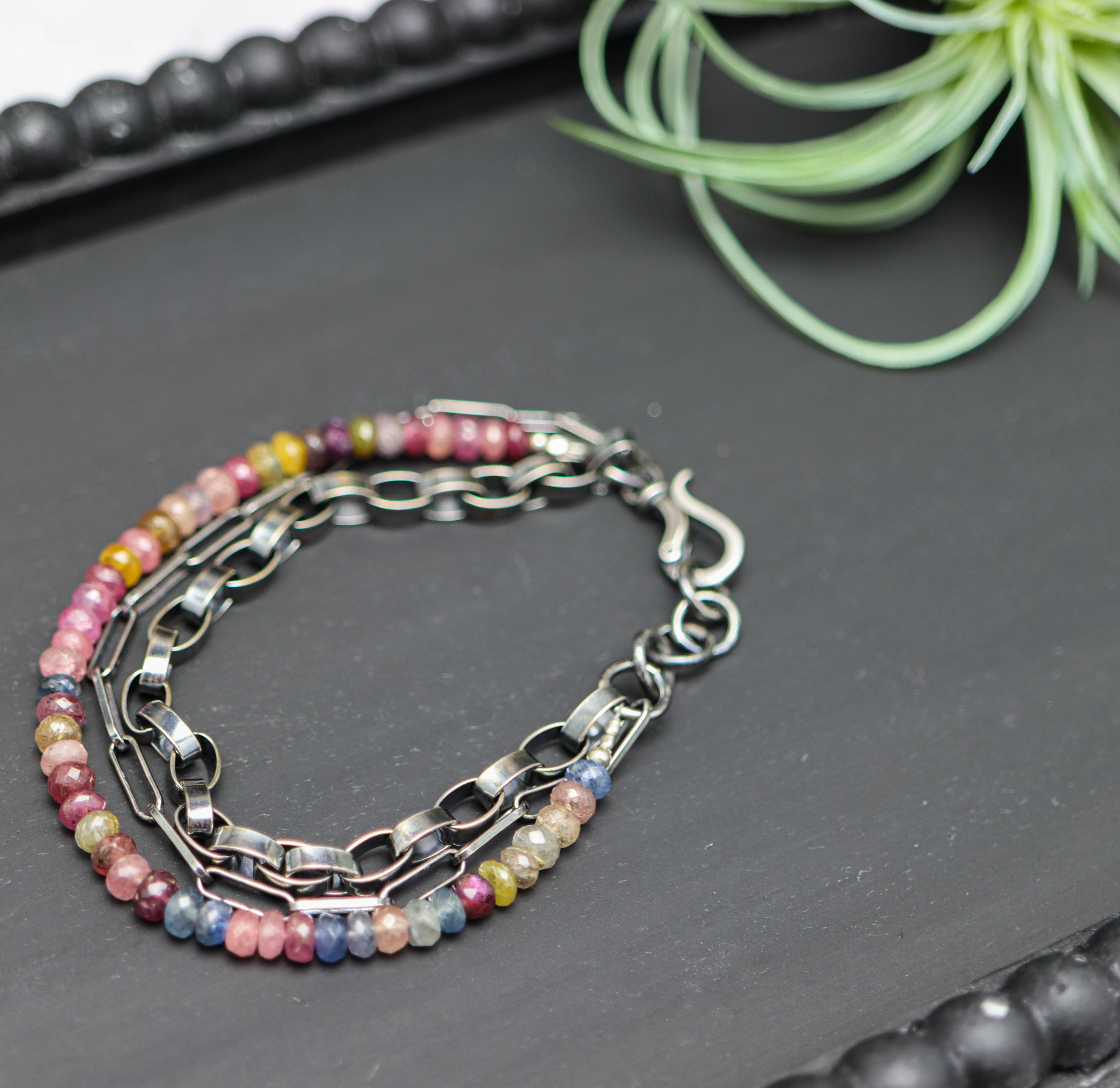 Multi Sapphire Multi Strand Bracelet Sterling Silver