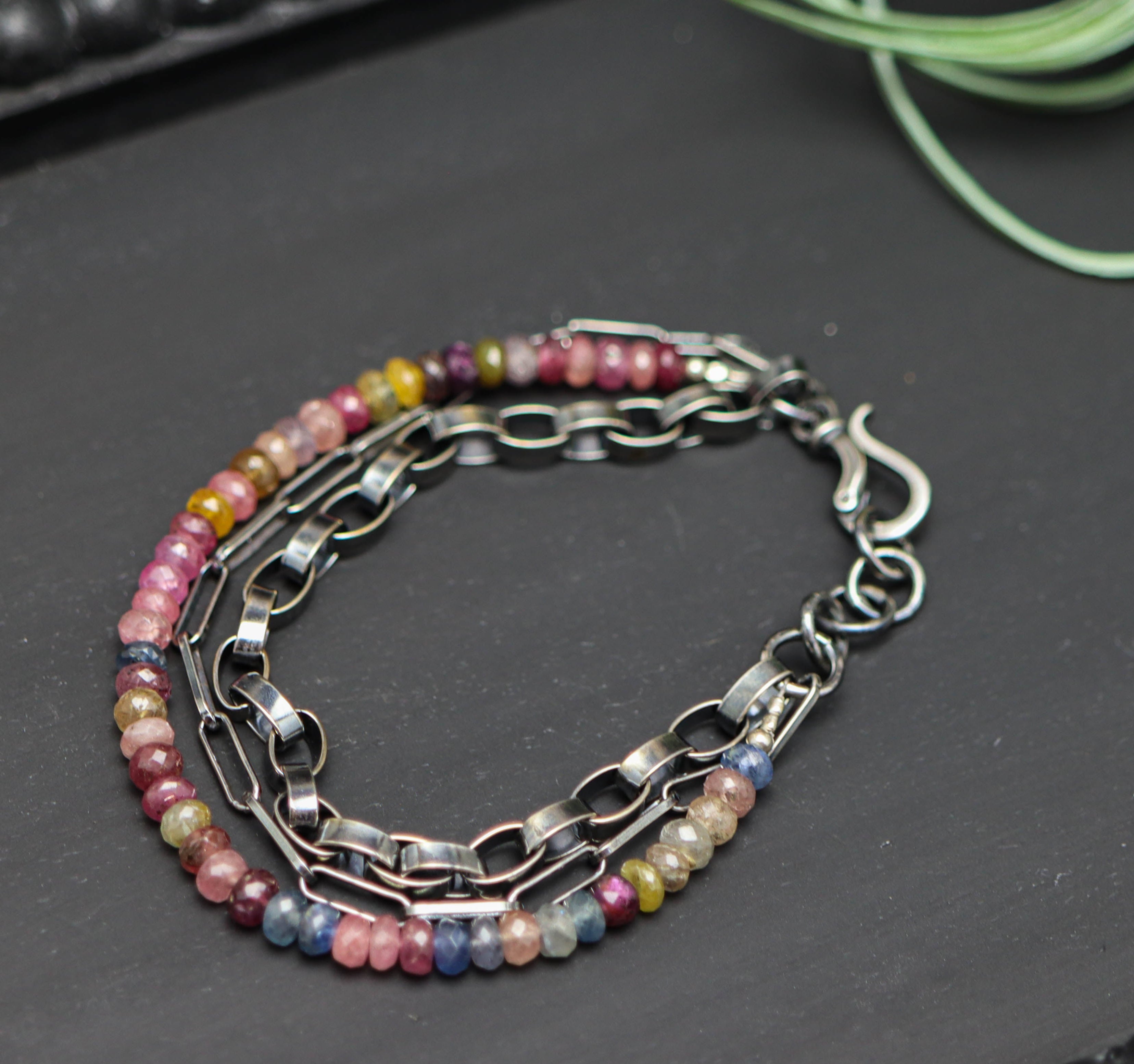 Multi Sapphire Multi Strand Bracelet Sterling Silver