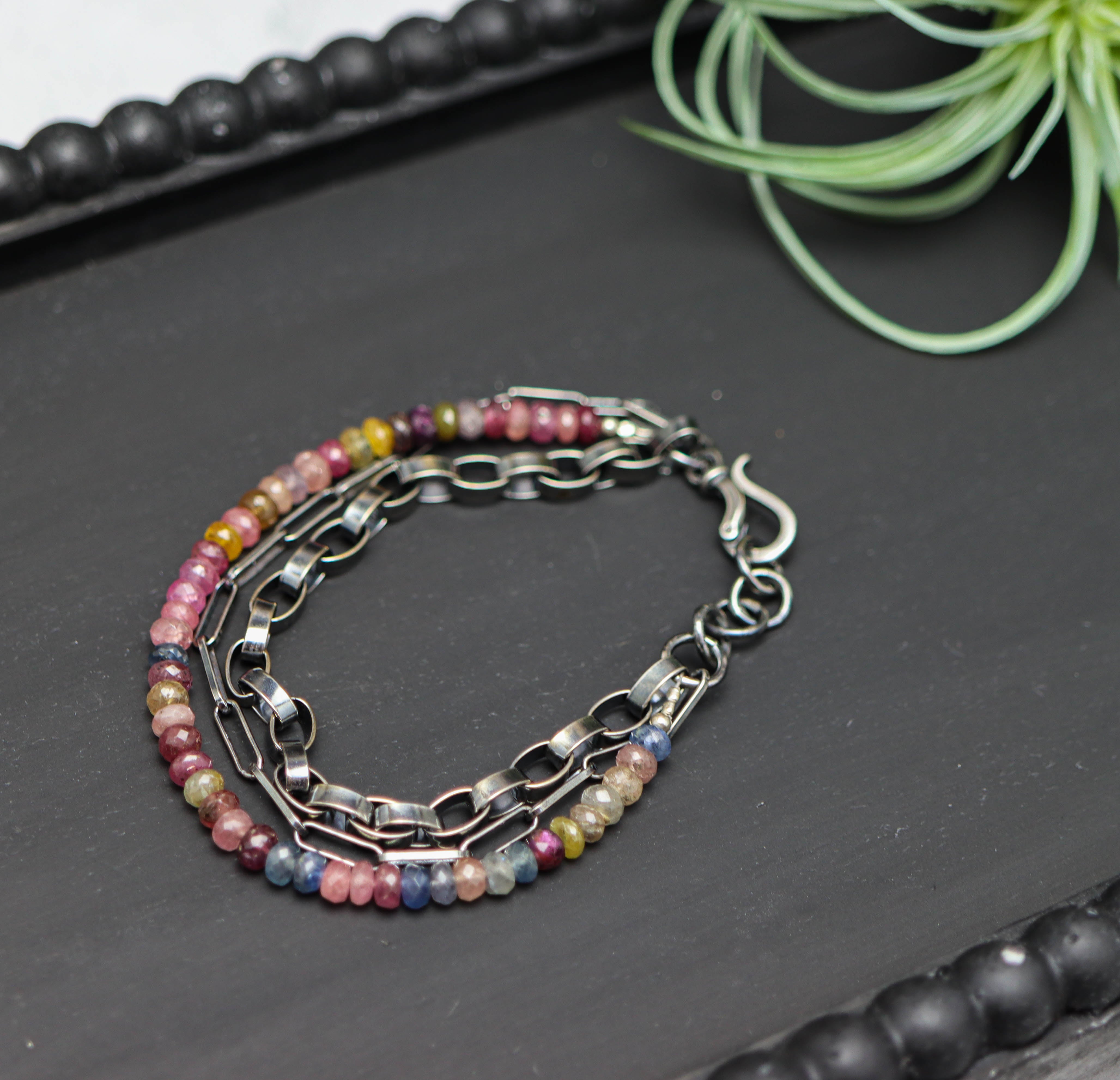 Multi Sapphire Multi Strand Bracelet Sterling Silver