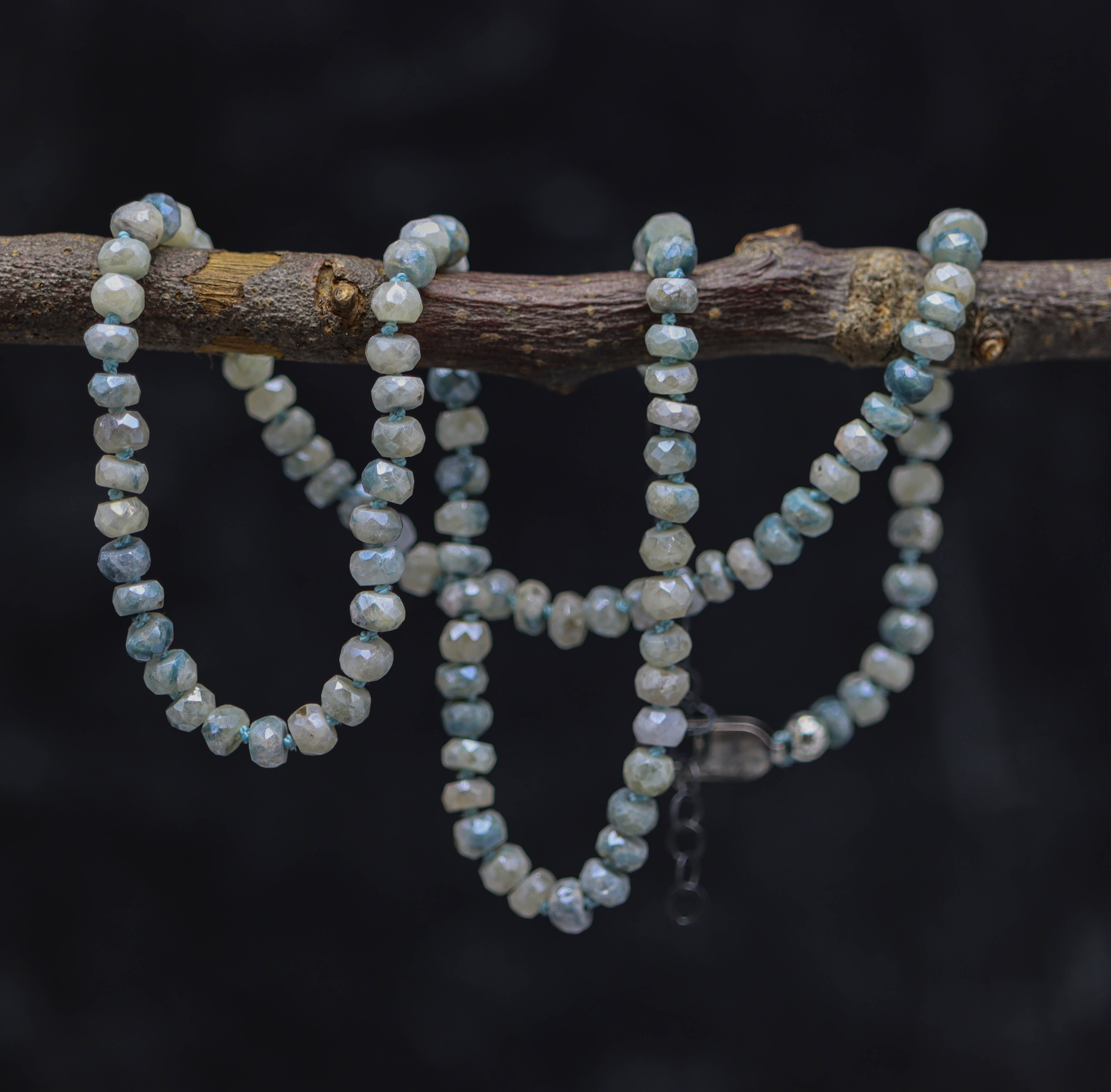 "Silverite" Hand Knotted Bead Necklace Sterling Silver