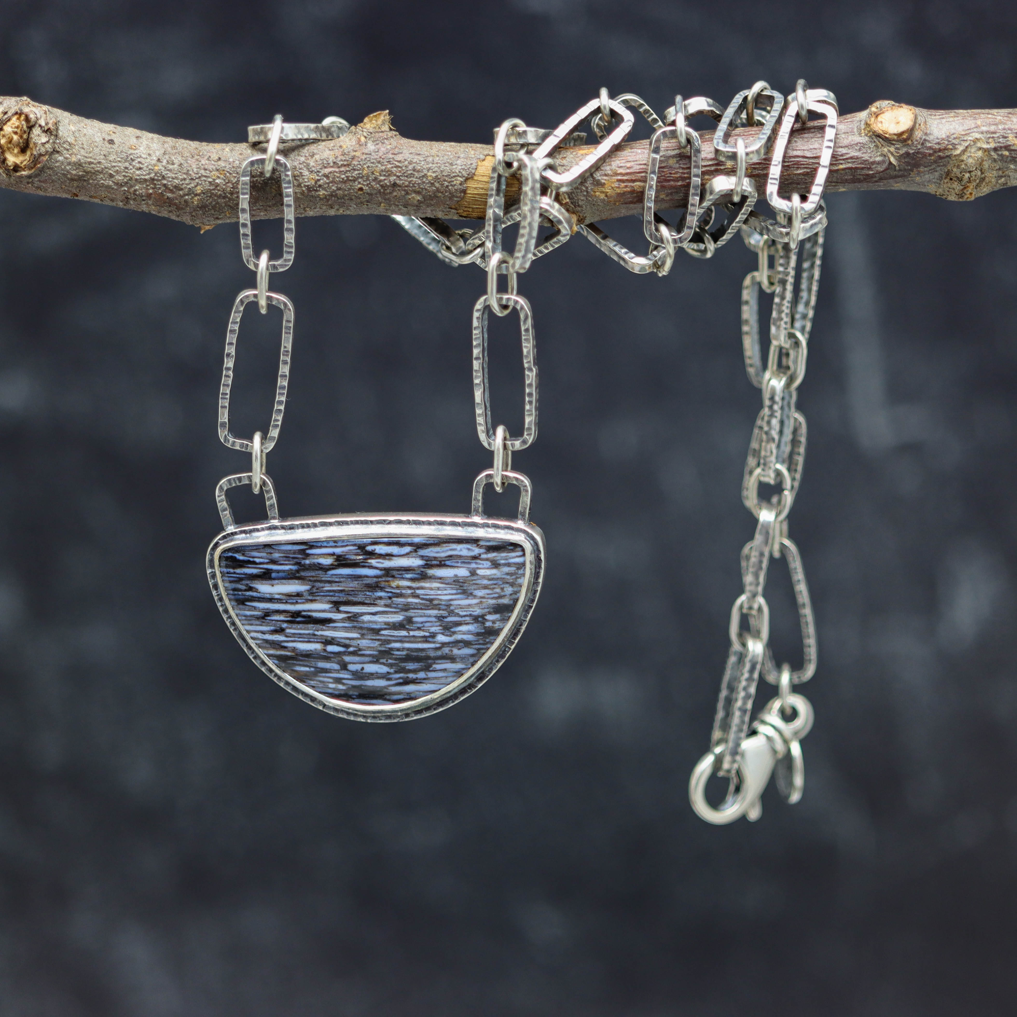 Petrified Palm Wood Necklace with Hand Forged Sterling Silver Chain