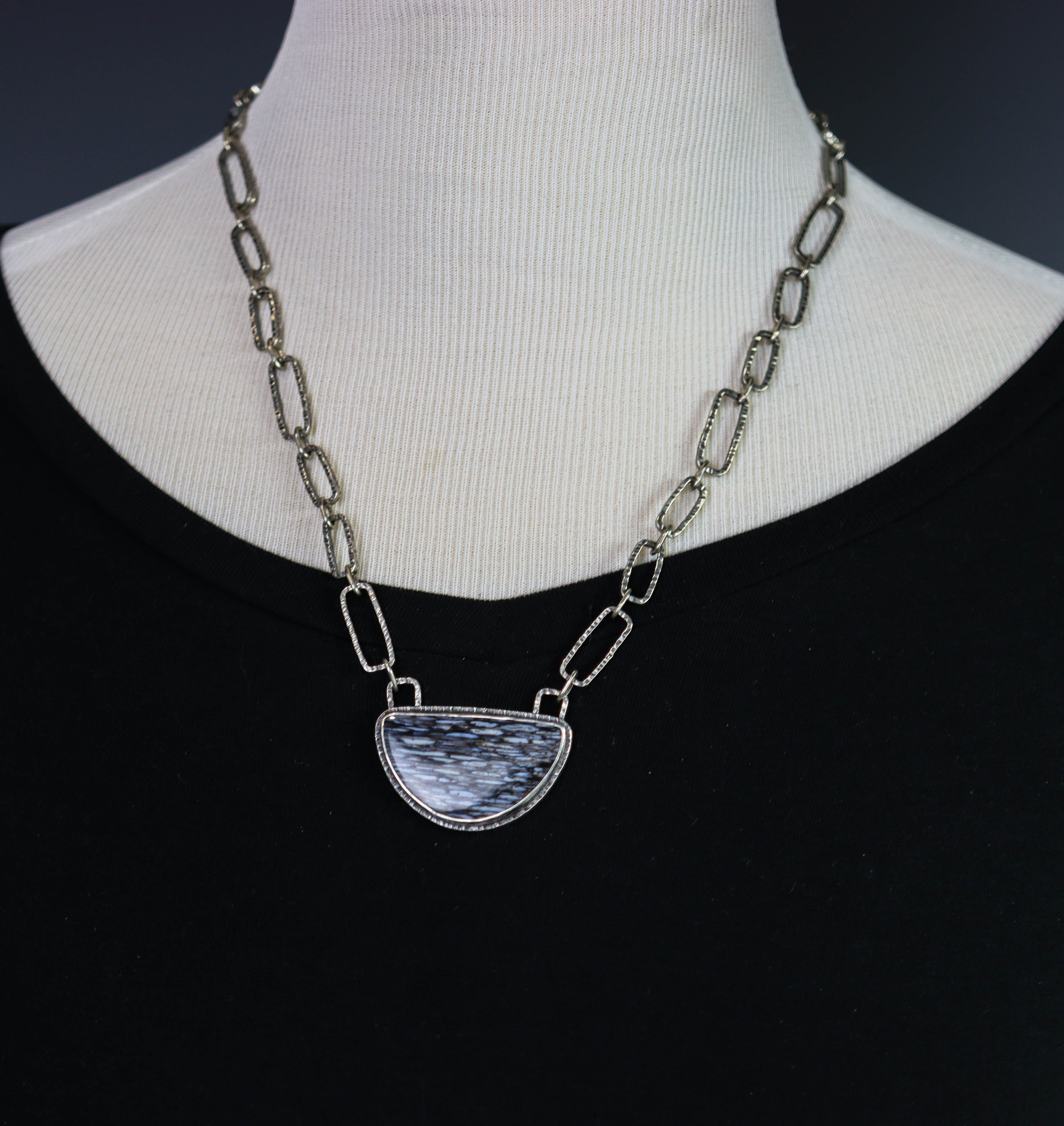 Petrified Palm Wood Necklace with Hand Forged Sterling Silver Chain