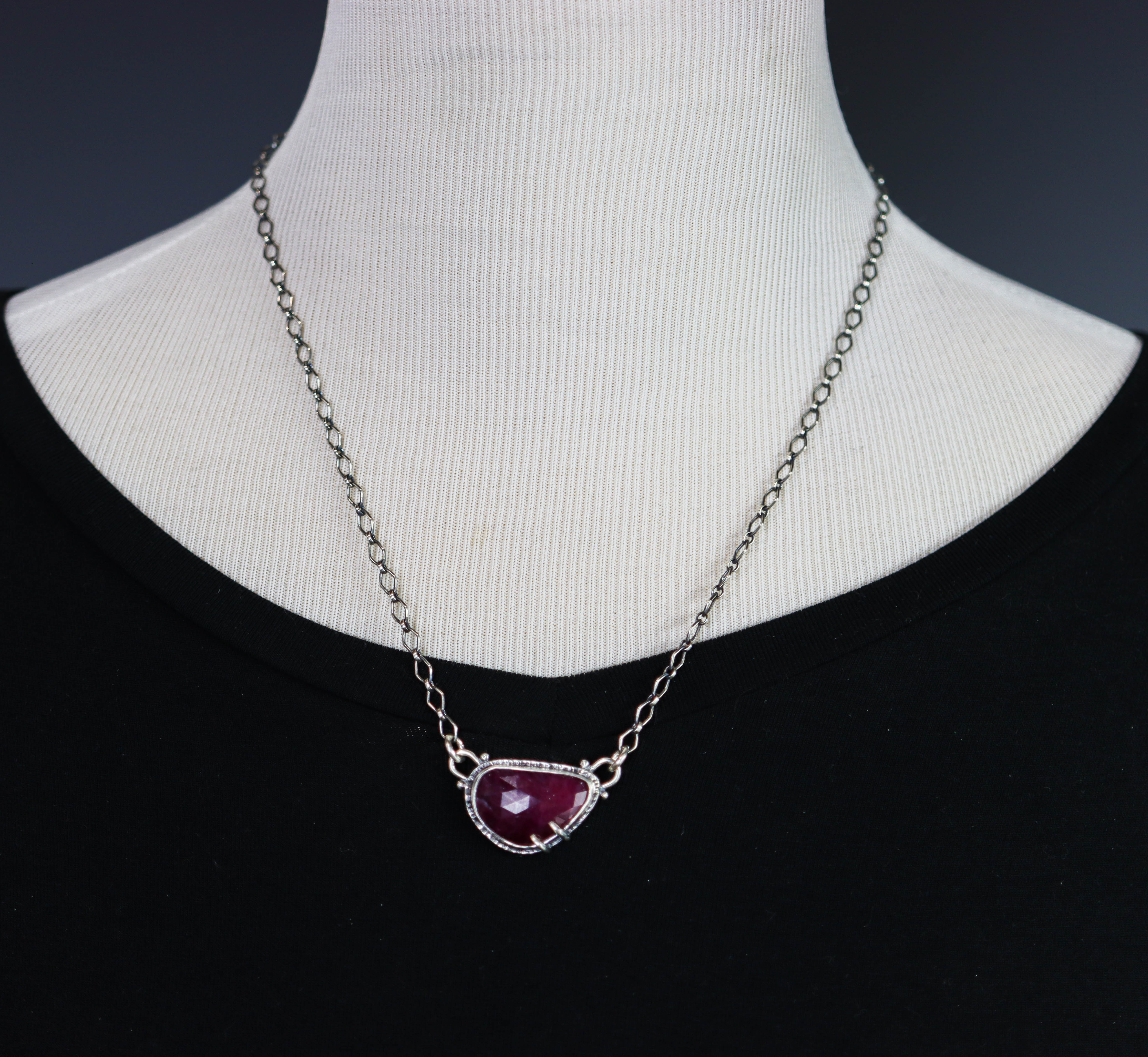 Ruby Pendant Sterling Silver One Of a Kind Gemstone Necklace