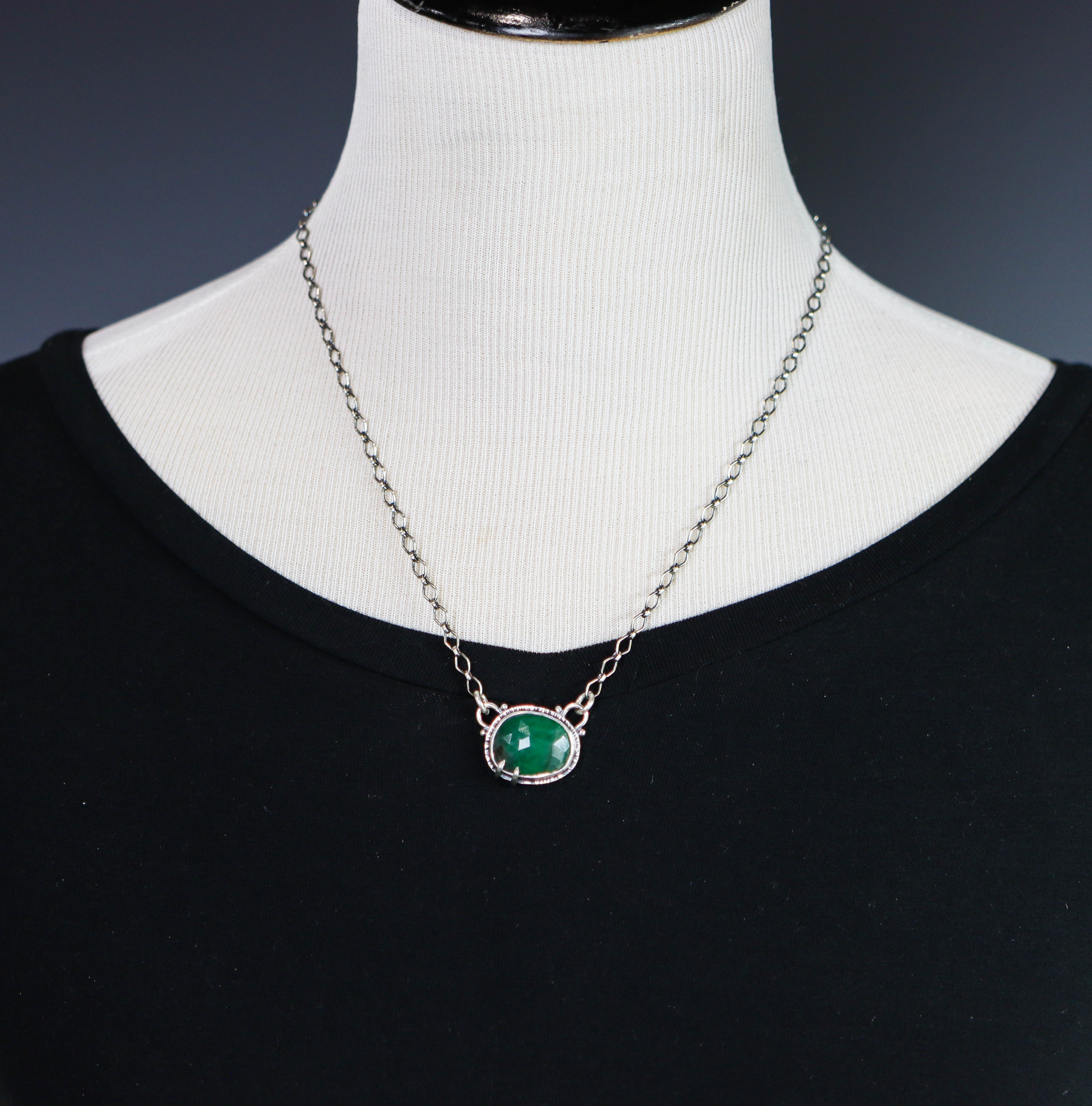 Emerald Pendant Sterling Silver One Of a Kind Gemstone Necklace