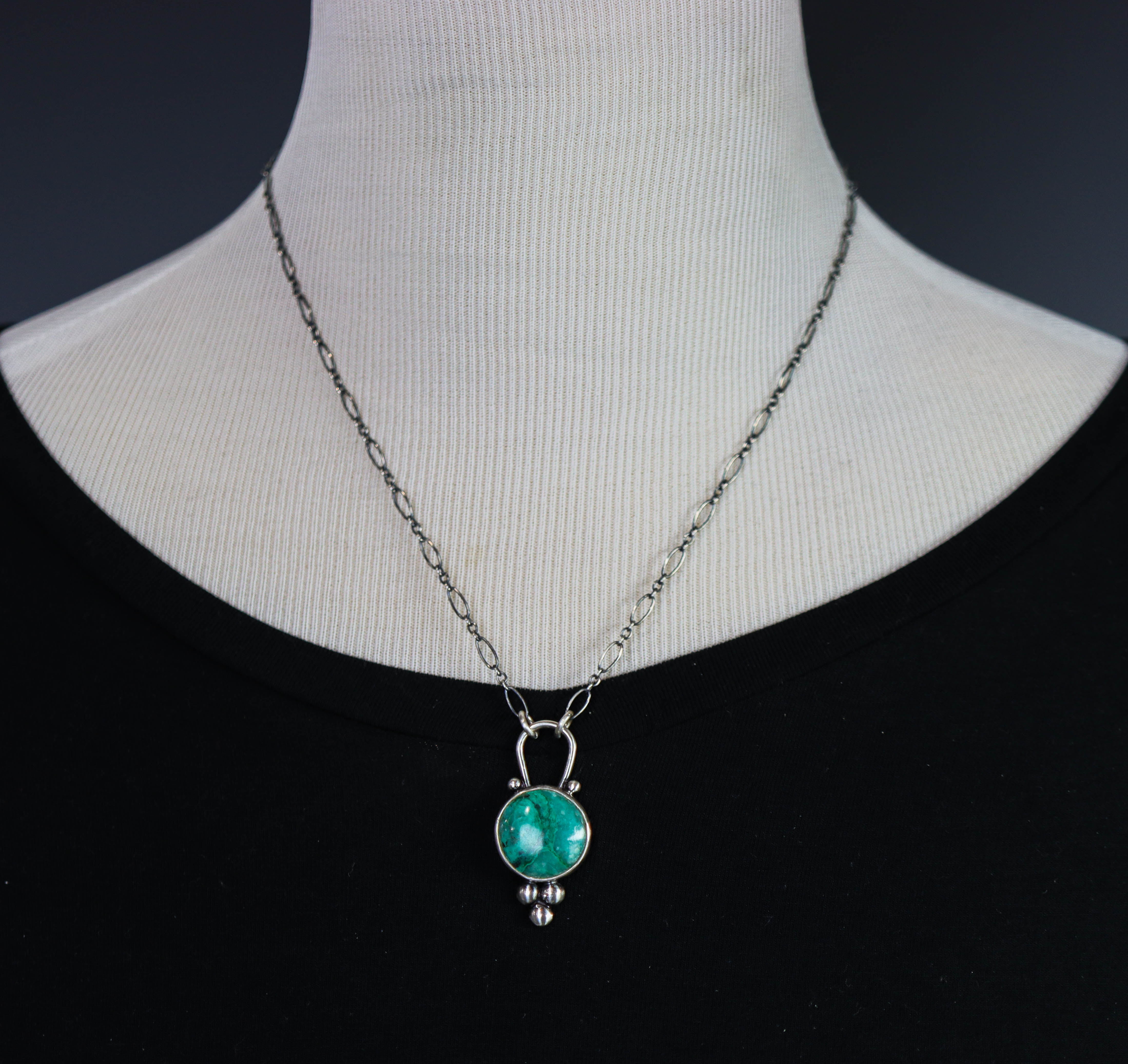 Chrysocolla in Quartz Pendant Sterling Silver One Of a Kind Gemstone Necklace