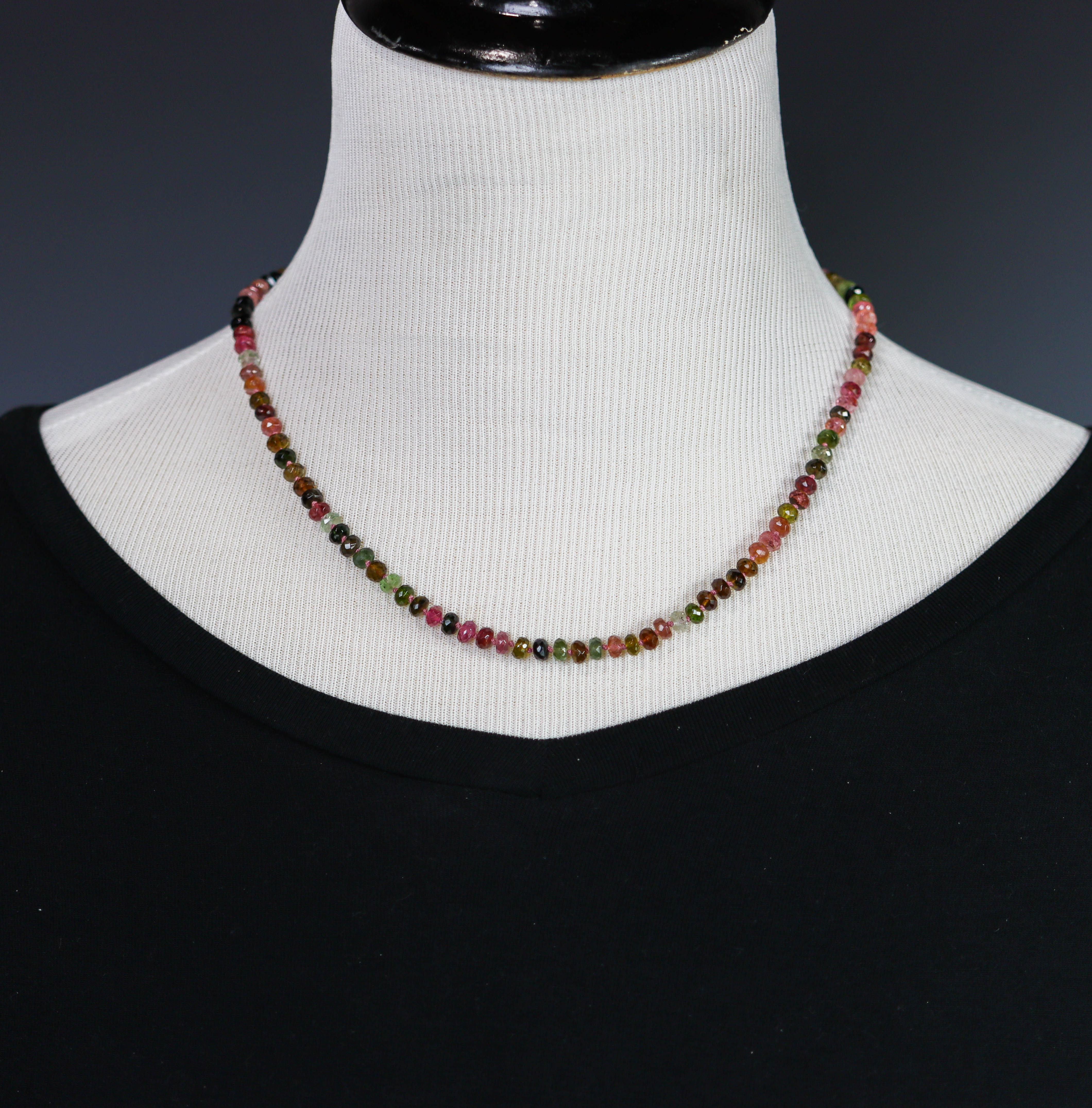 Multi Colored Tourmaline Hand Knotted Bead Necklace Sterling Silver 23 Inches