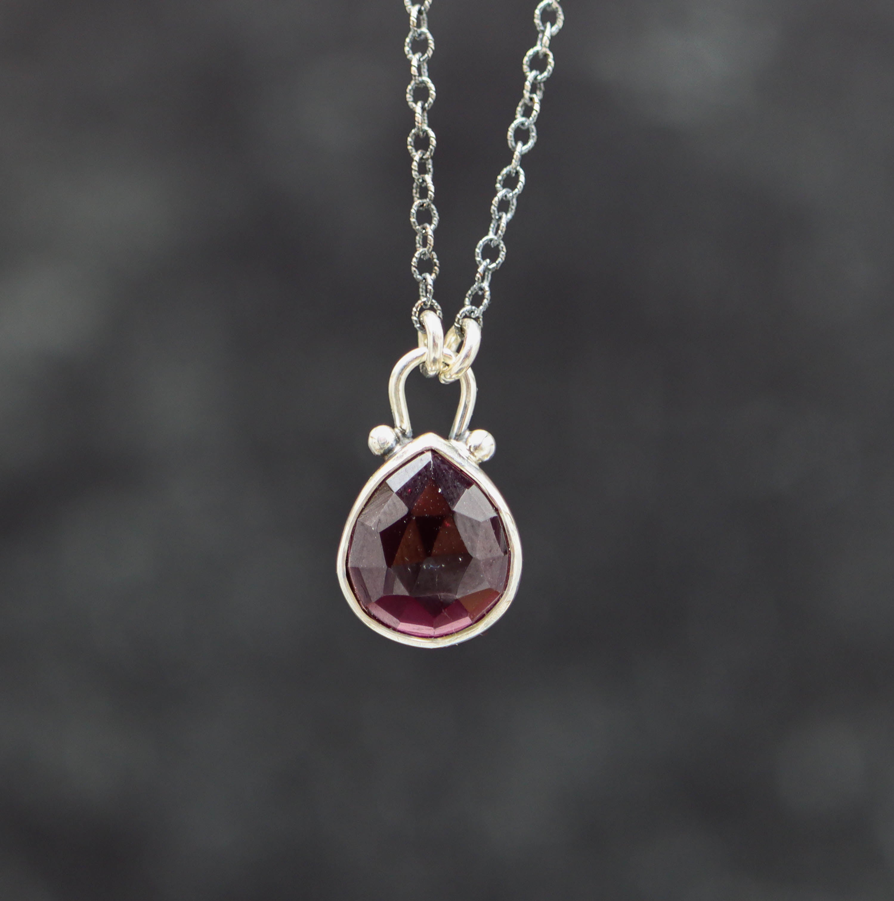 Garnet Pendant Necklace Sterling Silver