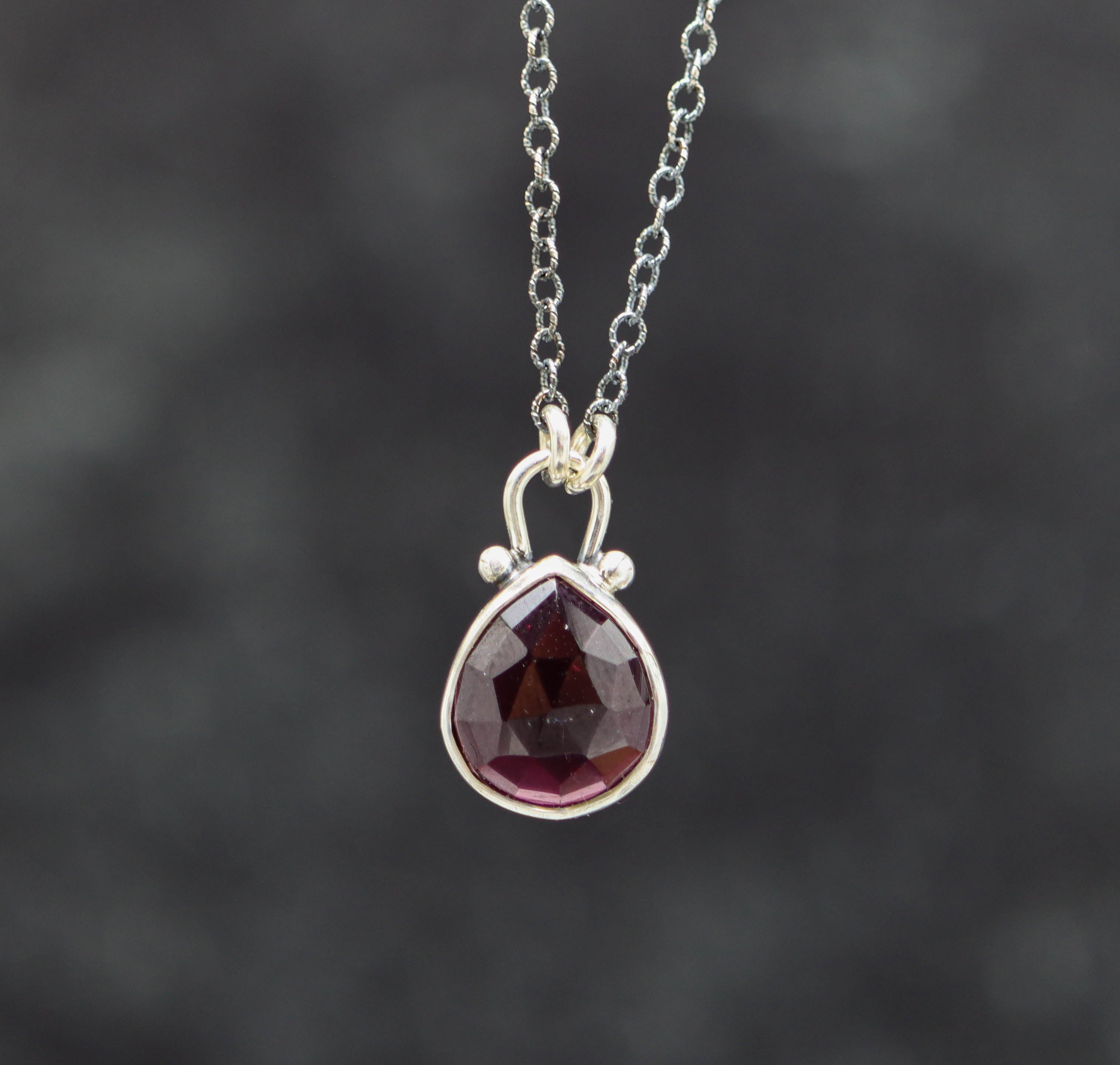 Garnet Pendant Necklace Sterling Silver