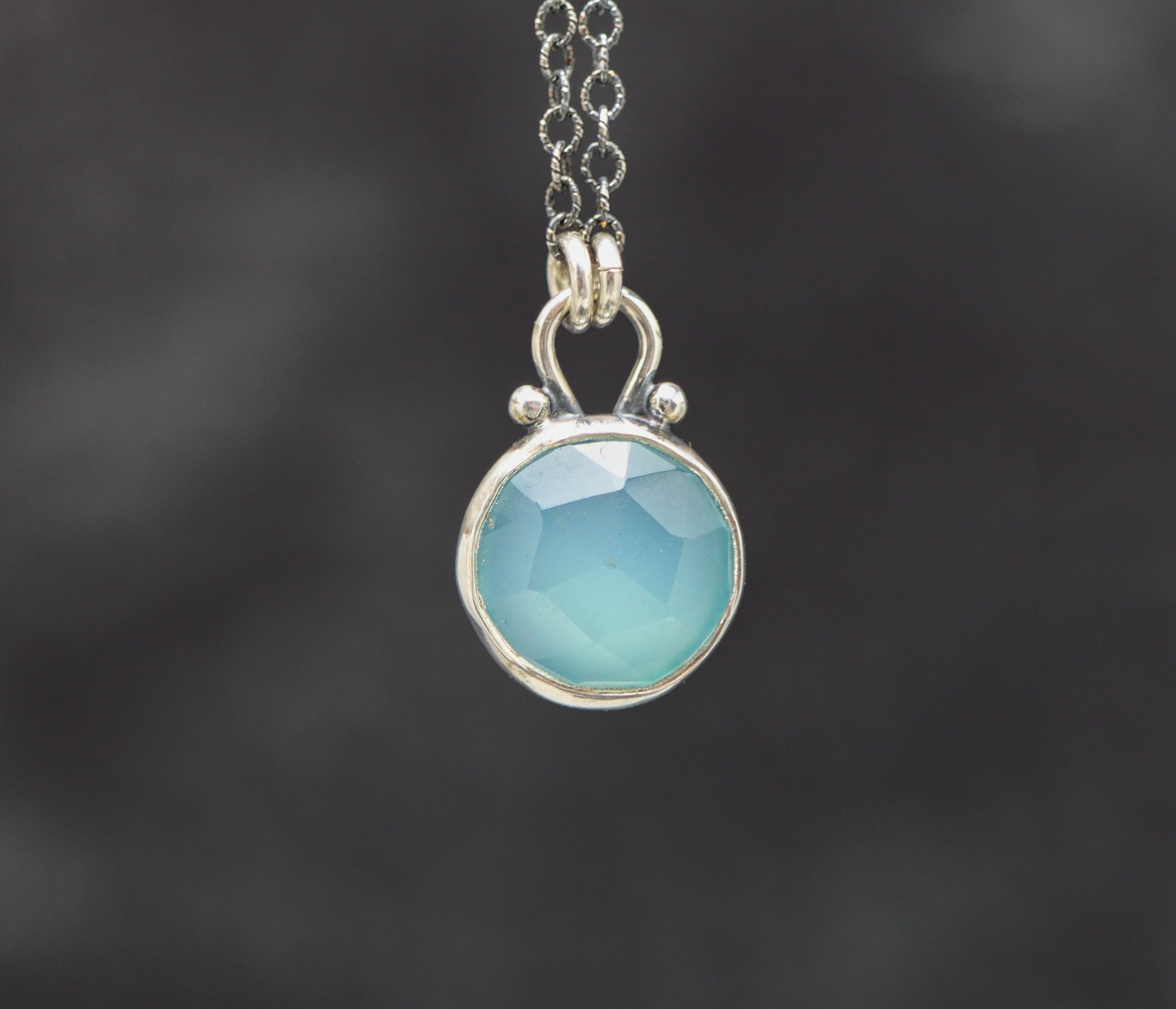 Aqua Chalcedony Pendant Necklace Sterling Silver