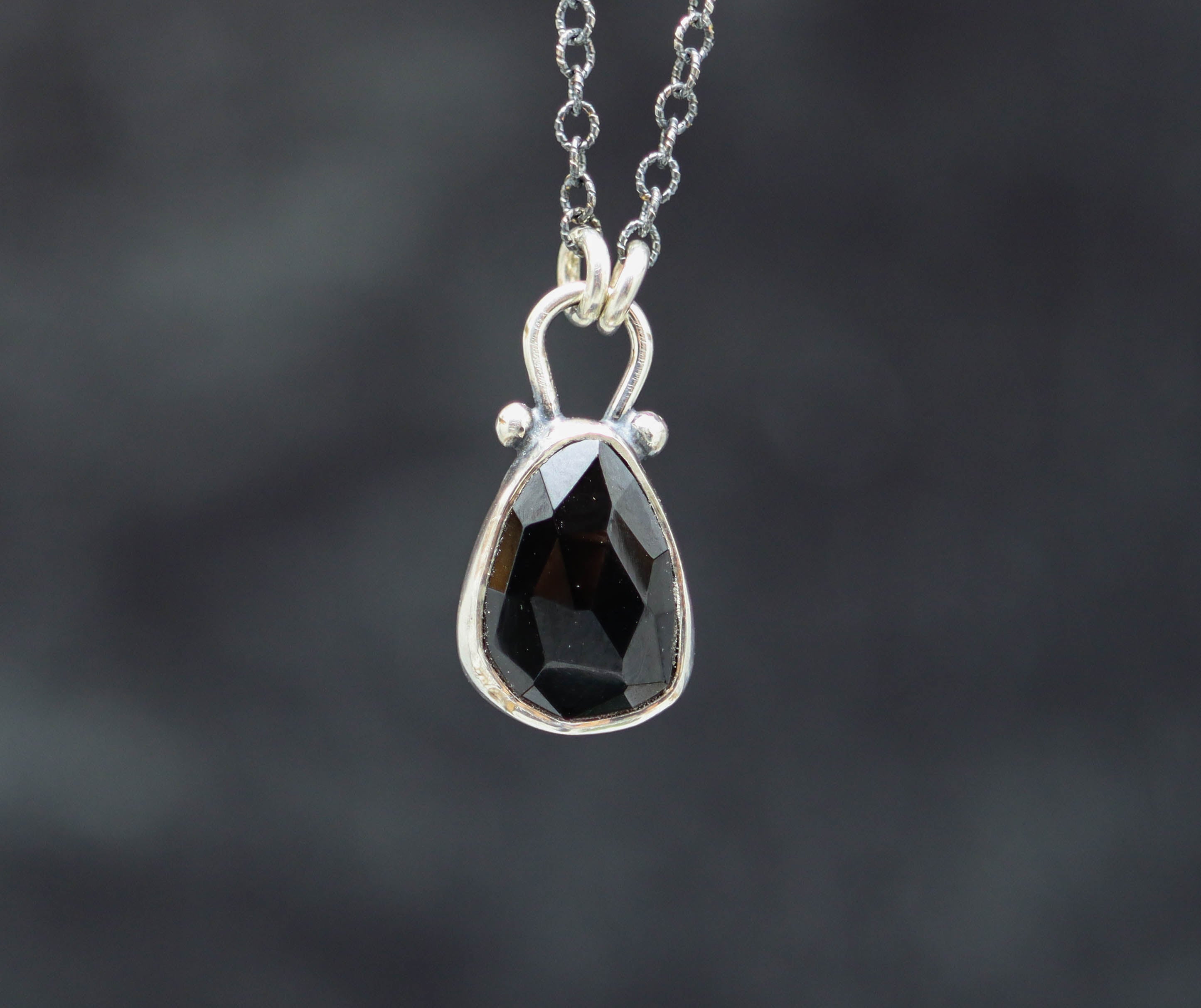 Black Spinel Pendant Necklace Sterling Silver