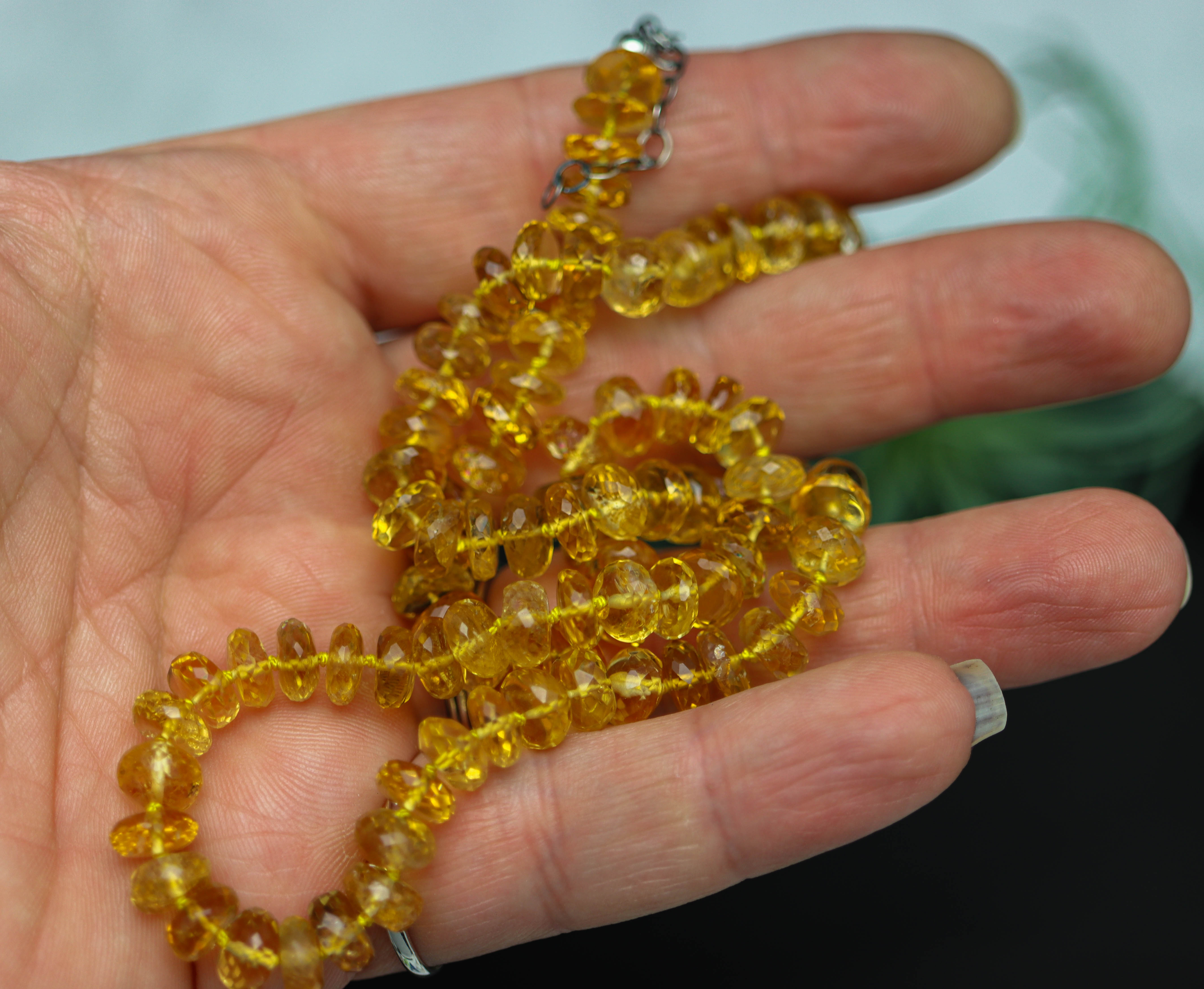 Stunning Yellow Citrine Hand Knotted Bead Necklace Sterling Silver