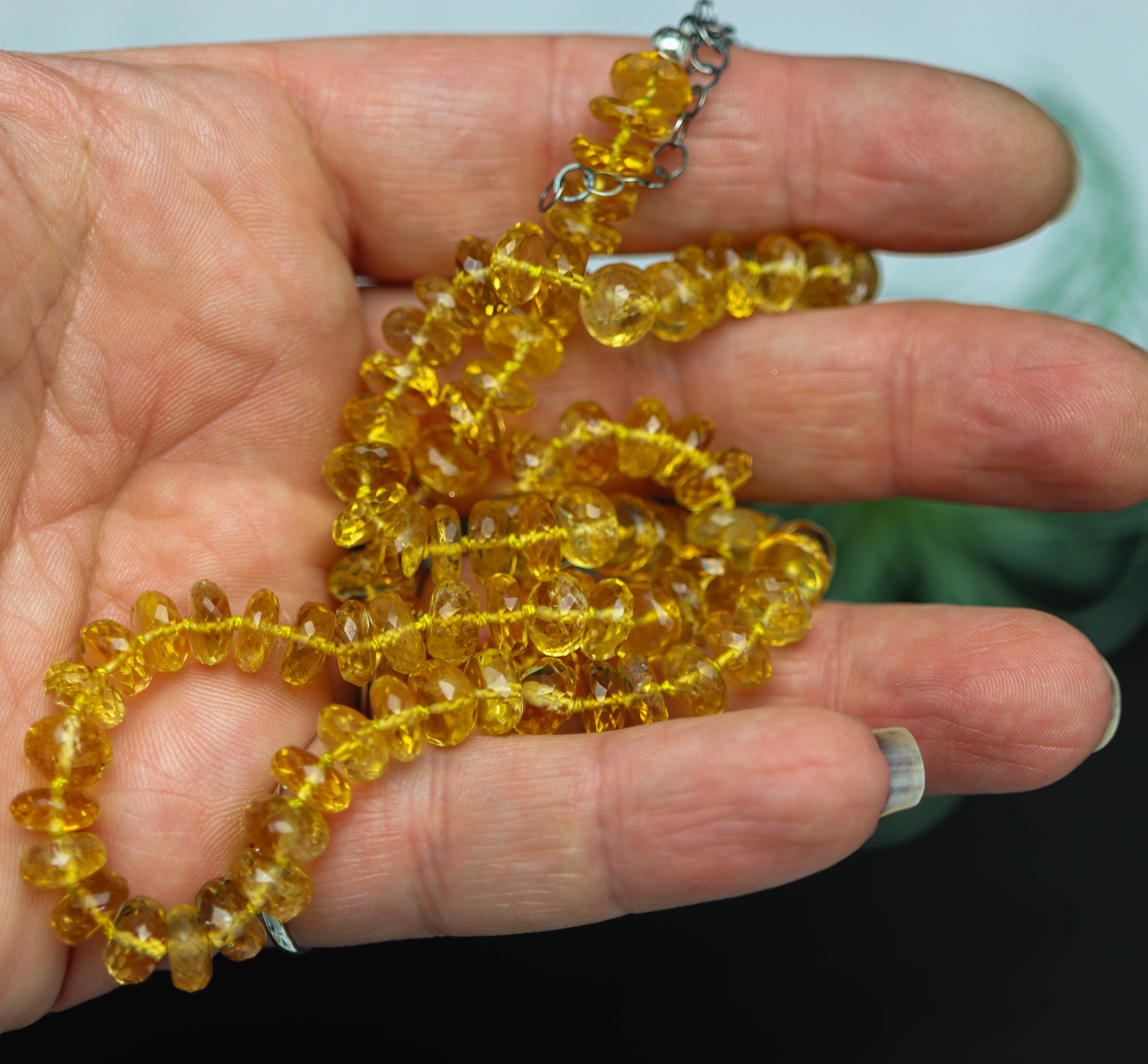 Stunning Yellow Citrine Hand Knotted Bead Necklace Sterling Silver