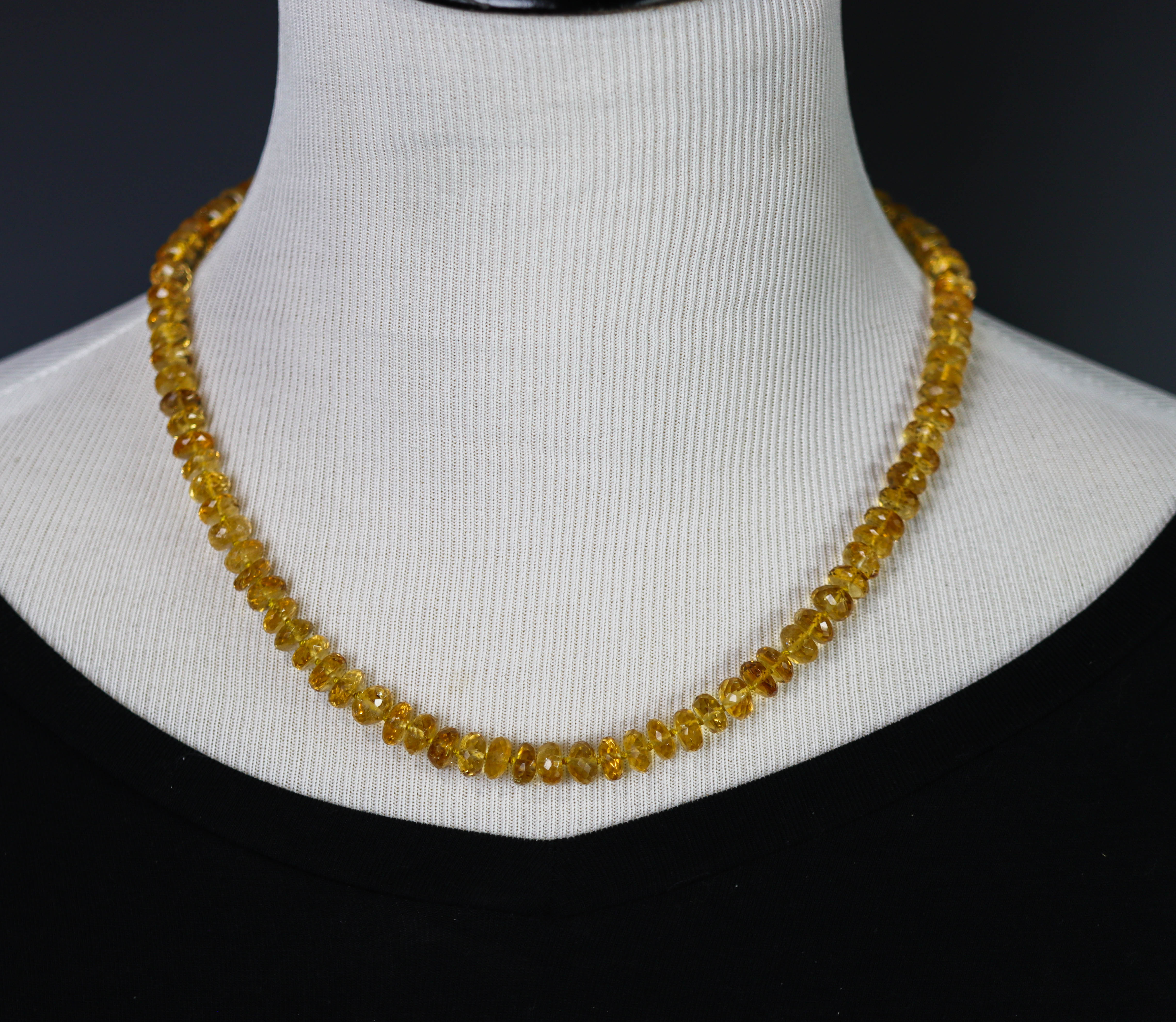 Stunning Yellow Citrine Hand Knotted Bead Necklace Sterling Silver