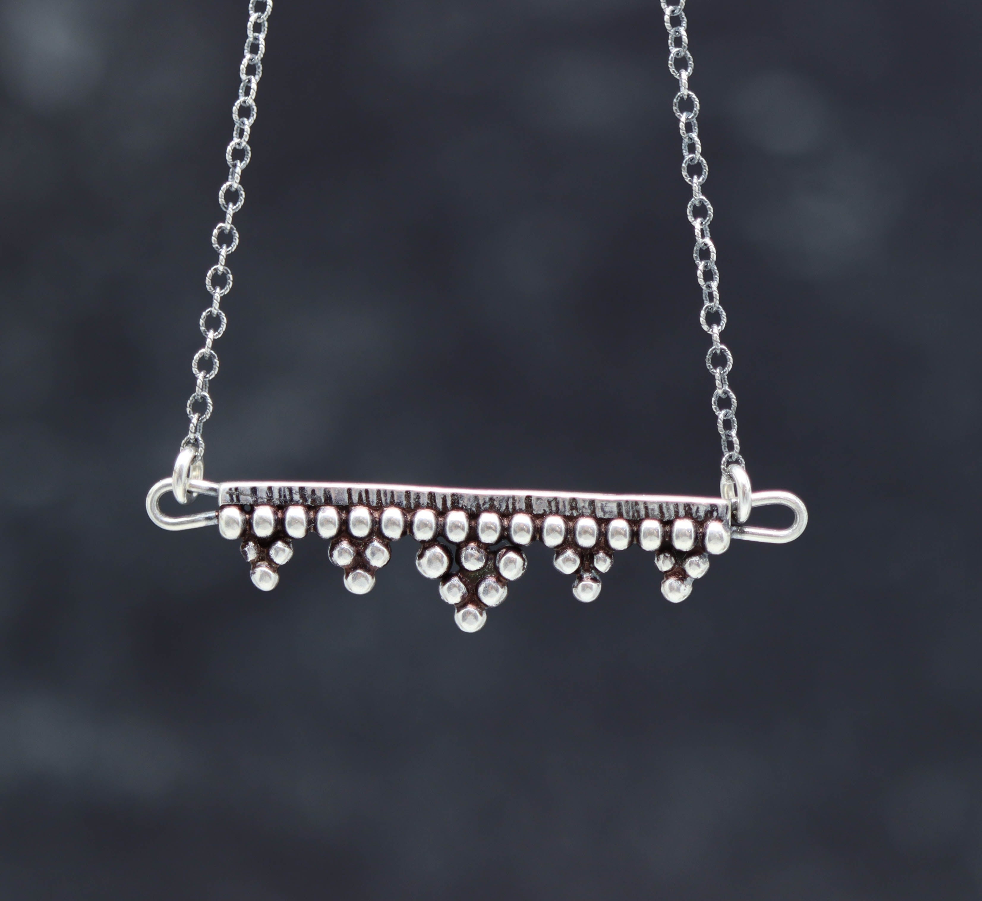 Straight Bar Granulation Necklace Sterling Silver and Fine Silver Made to Order