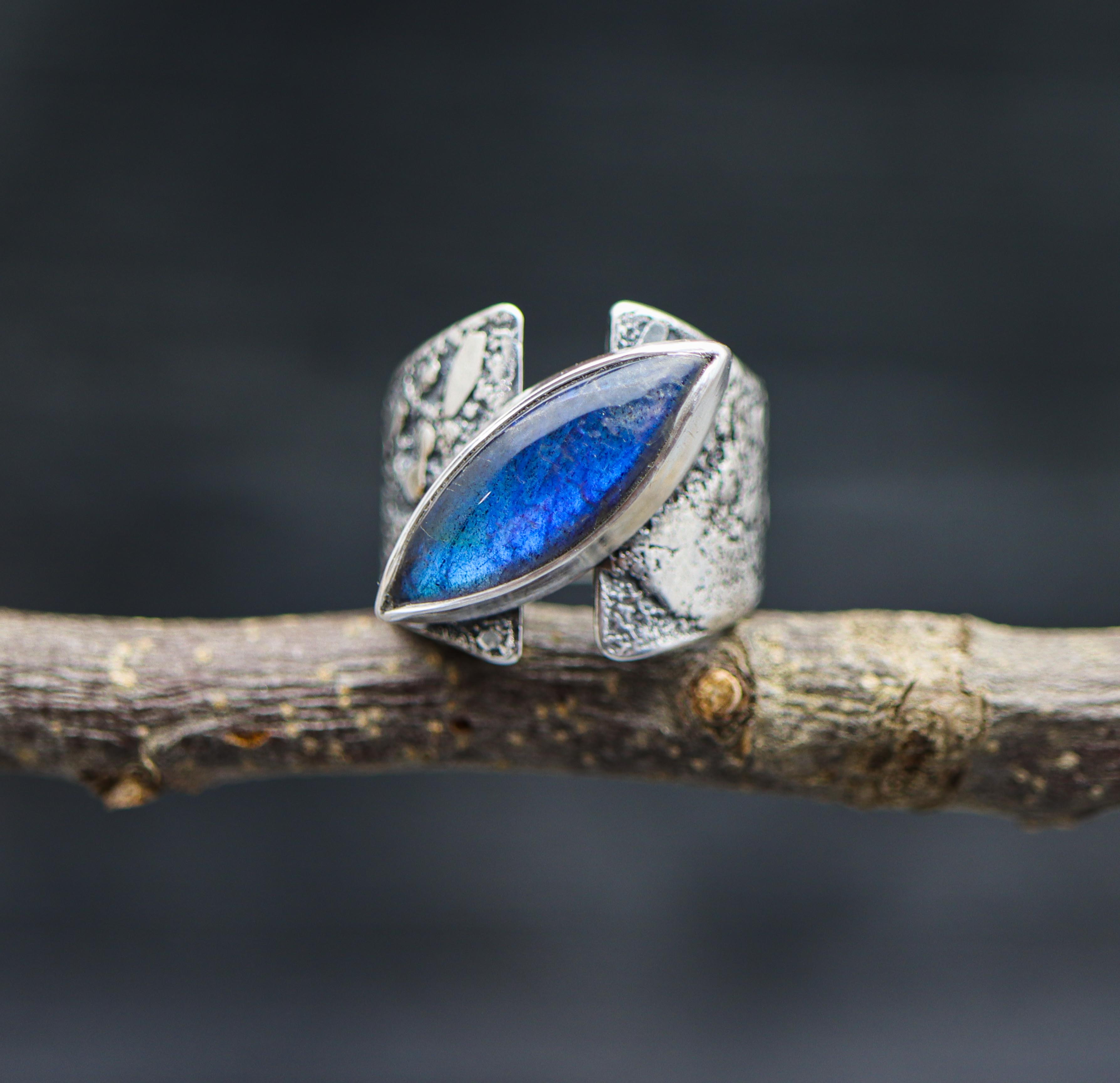 Labradorite Sterling Silver and 22k Gold Made to Finish Ring