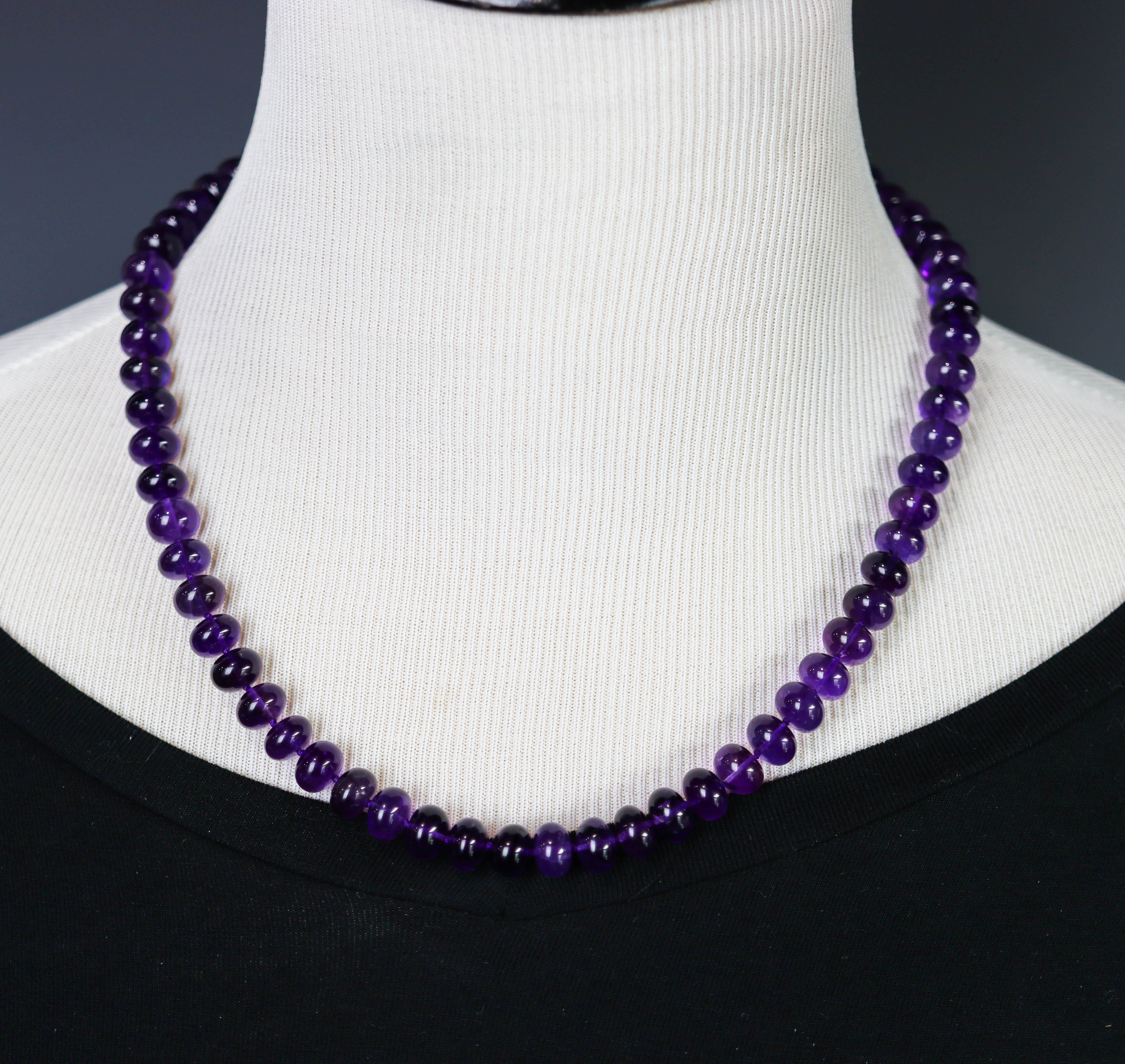 Amethyst Hand Knotted Bead Necklace Sterling Silver