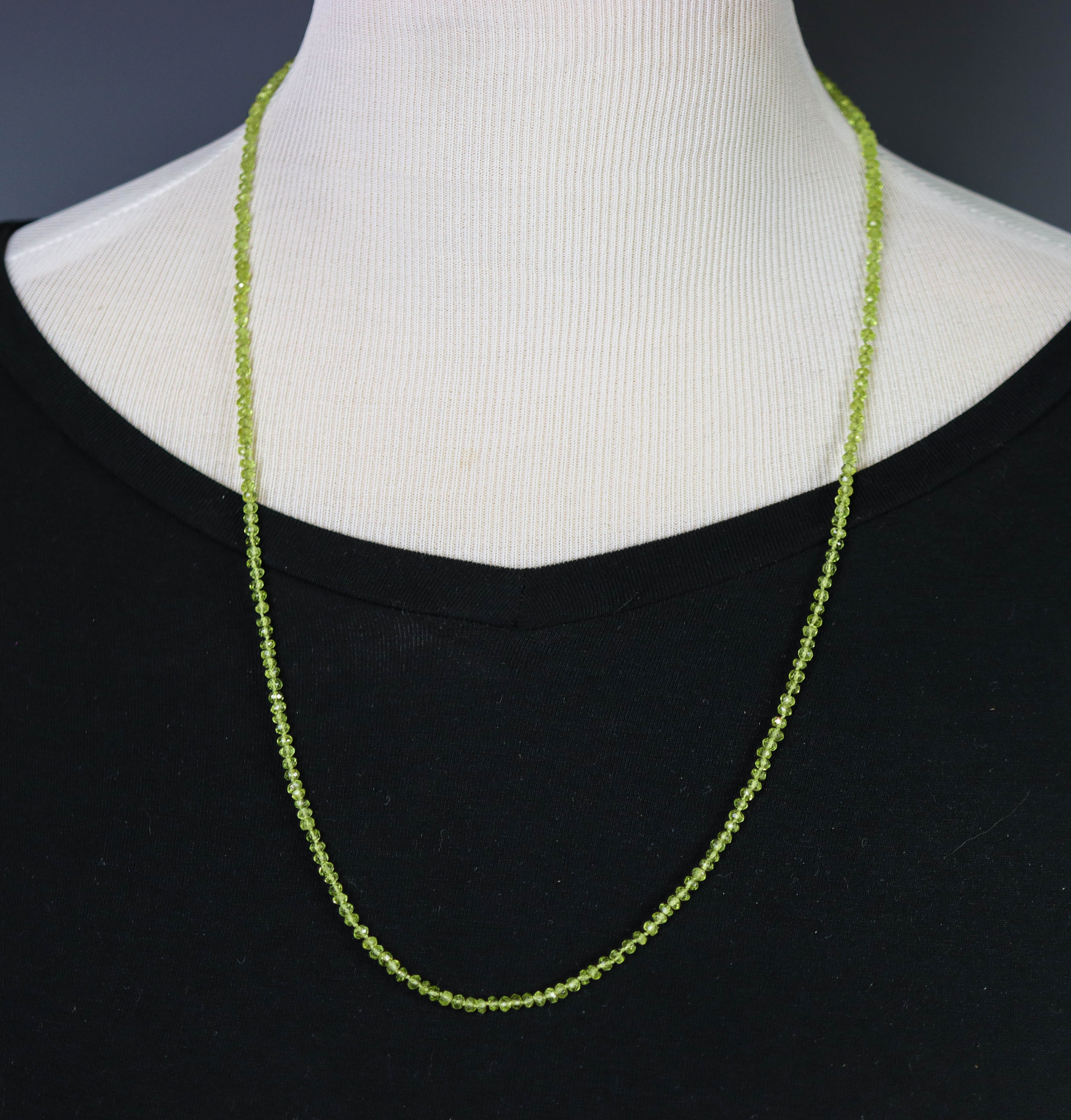 Green Peridot Hand Knotted Bead Necklace Sterling Silver