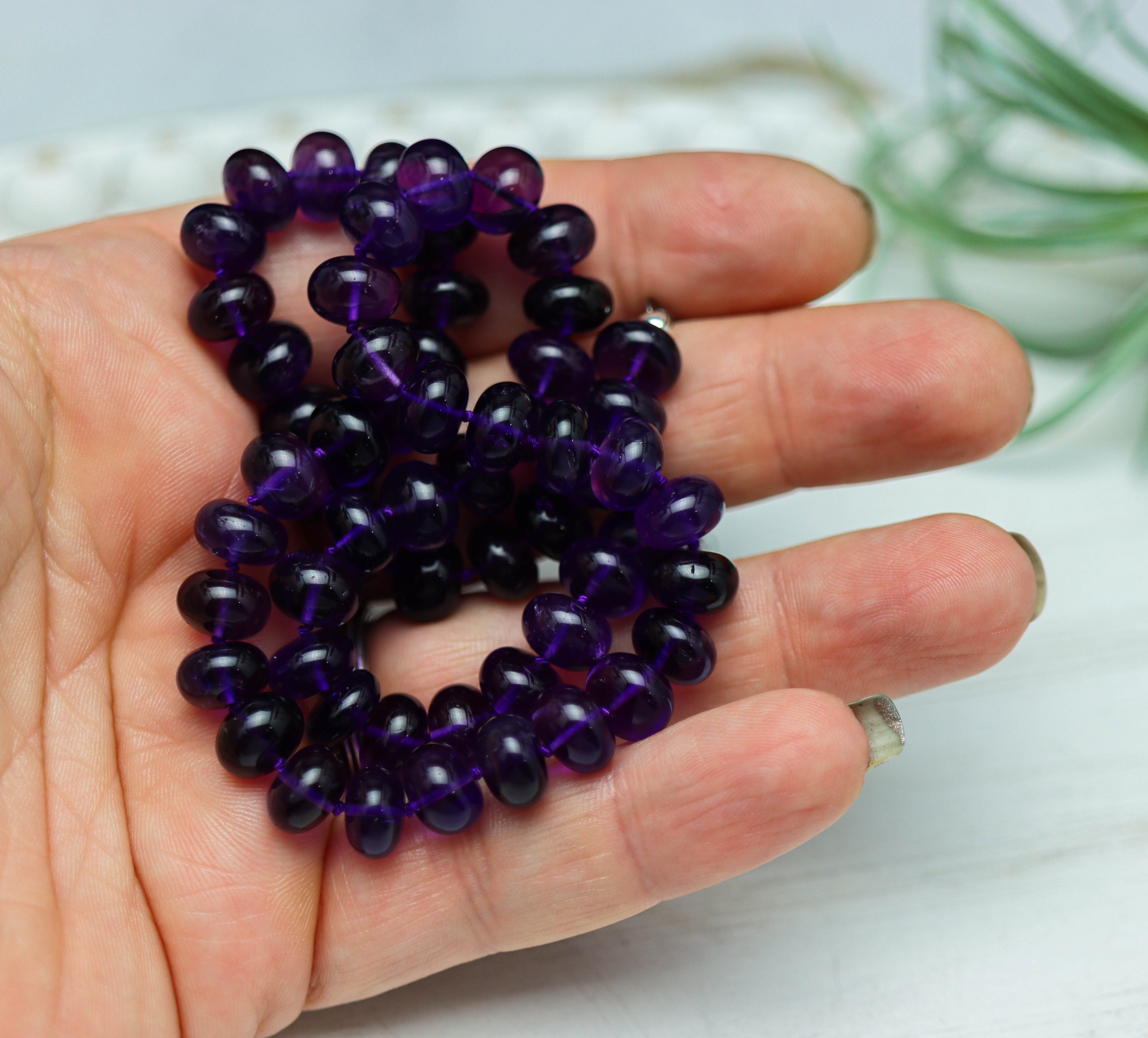 Amethyst Hand Knotted Bead Necklace Sterling Silver