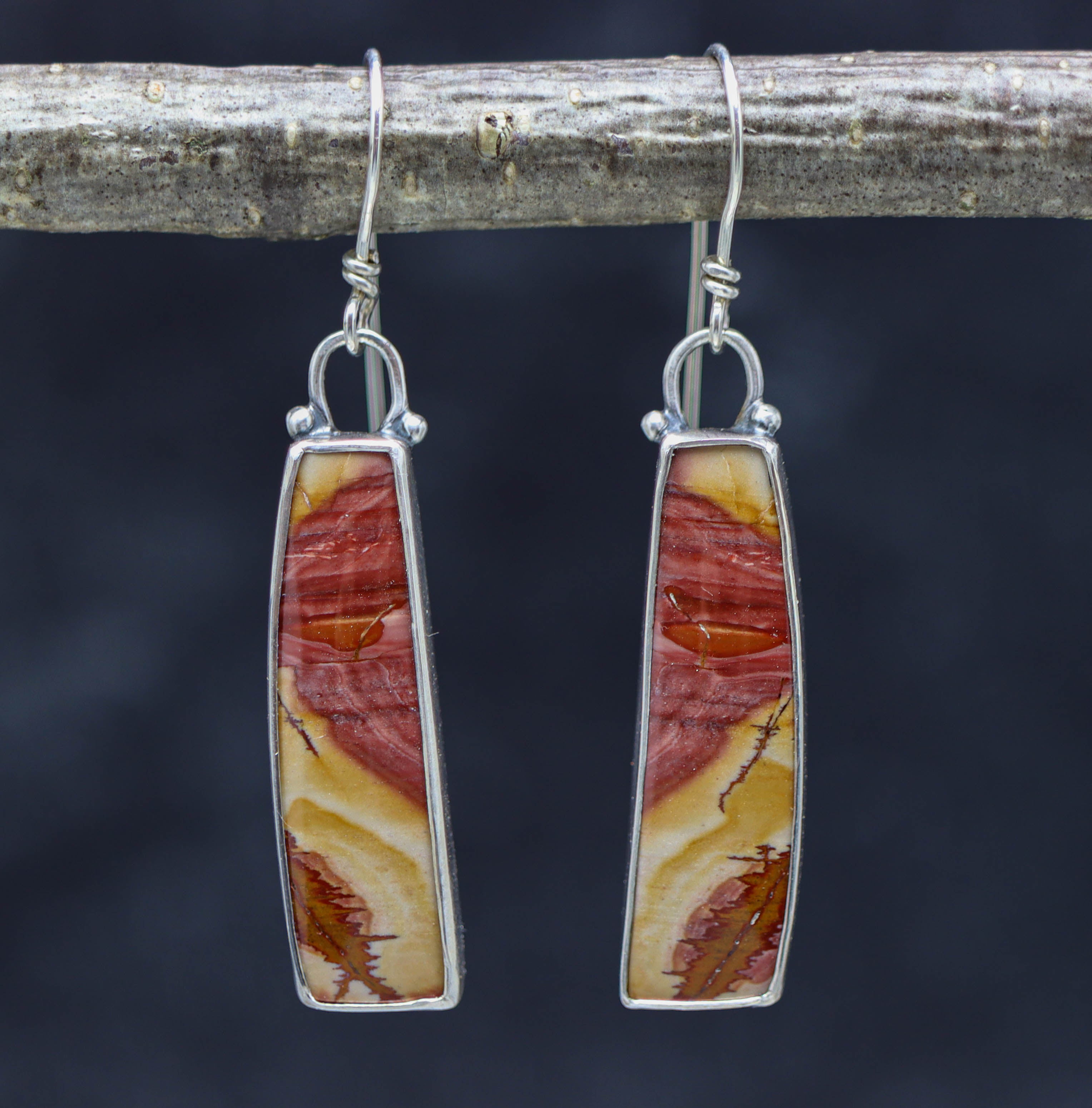 Red Falcon Jasper Dangle Earrings Sterling Silver