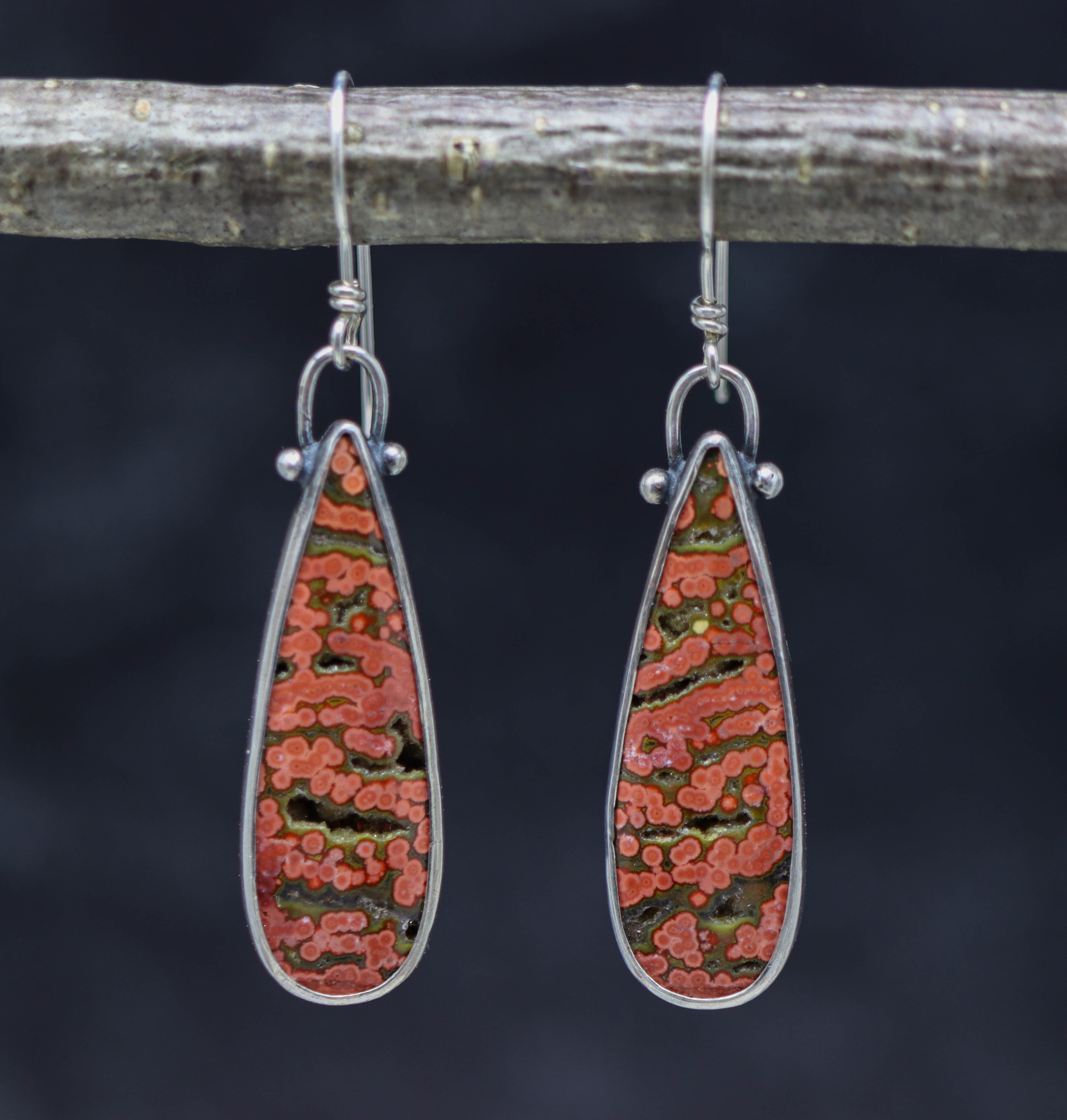 Orbicular Jasper Dangle Earrings Sterling Silver