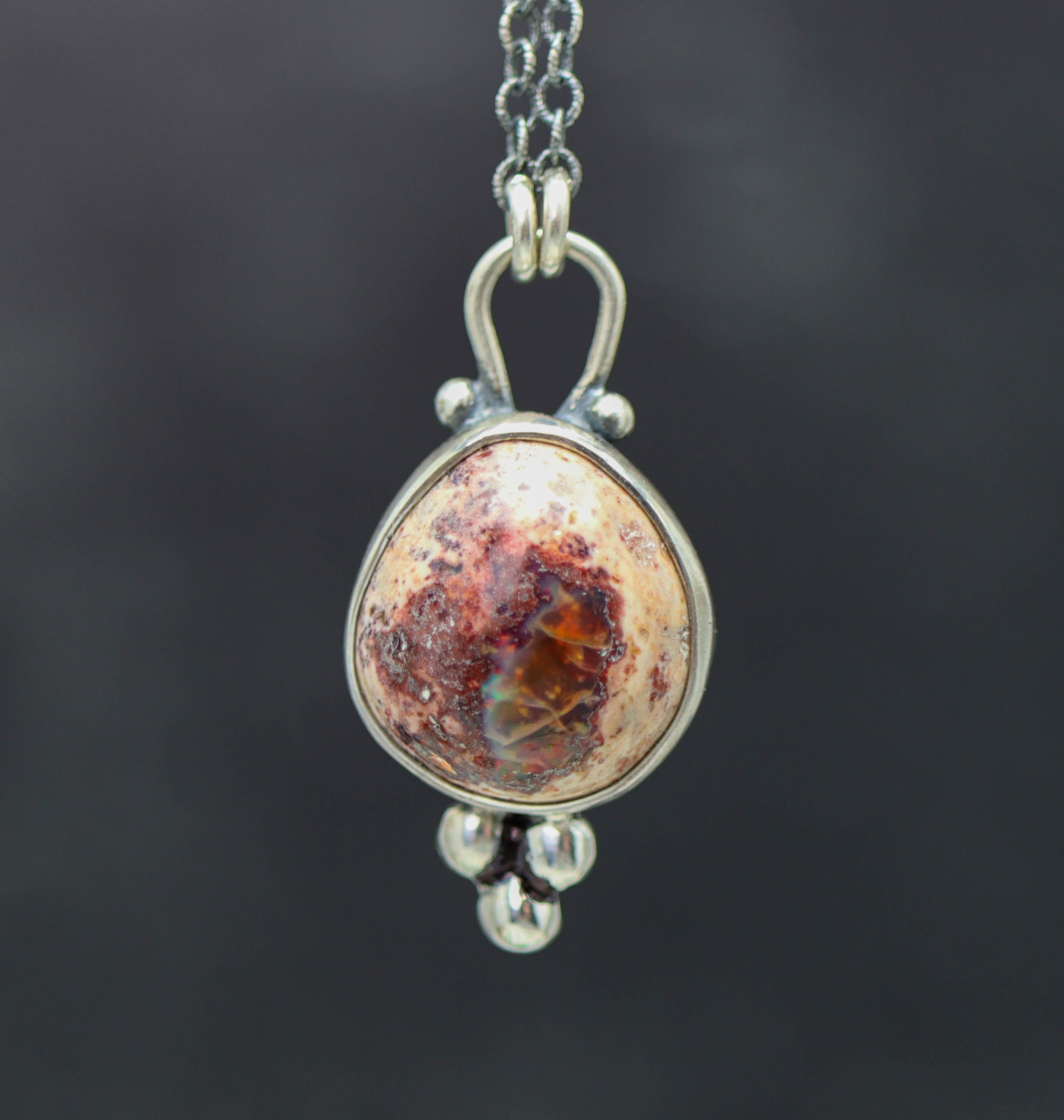 Mexican Fire Opal Pendant Necklace Sterling Silver