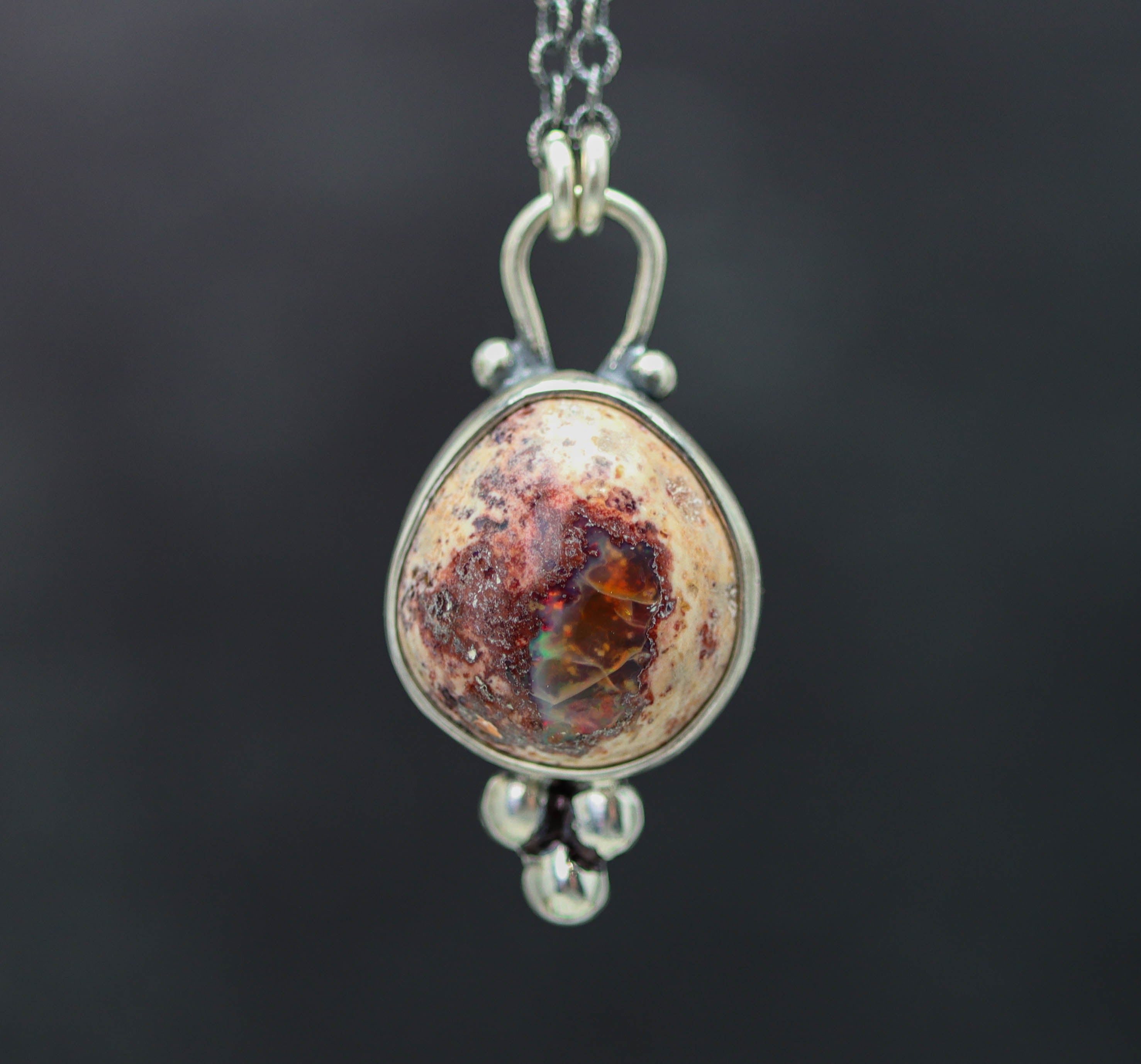 Mexican Fire Opal Pendant Necklace Sterling Silver