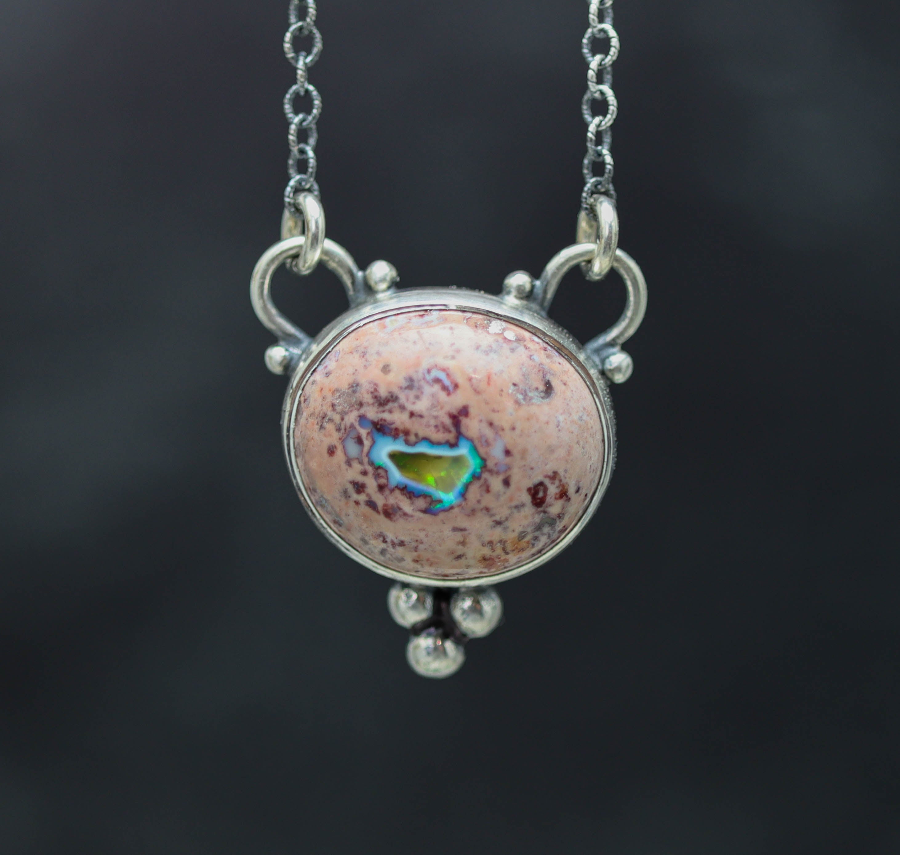 Mexican Fire Opal Pendant Necklace Sterling Silver