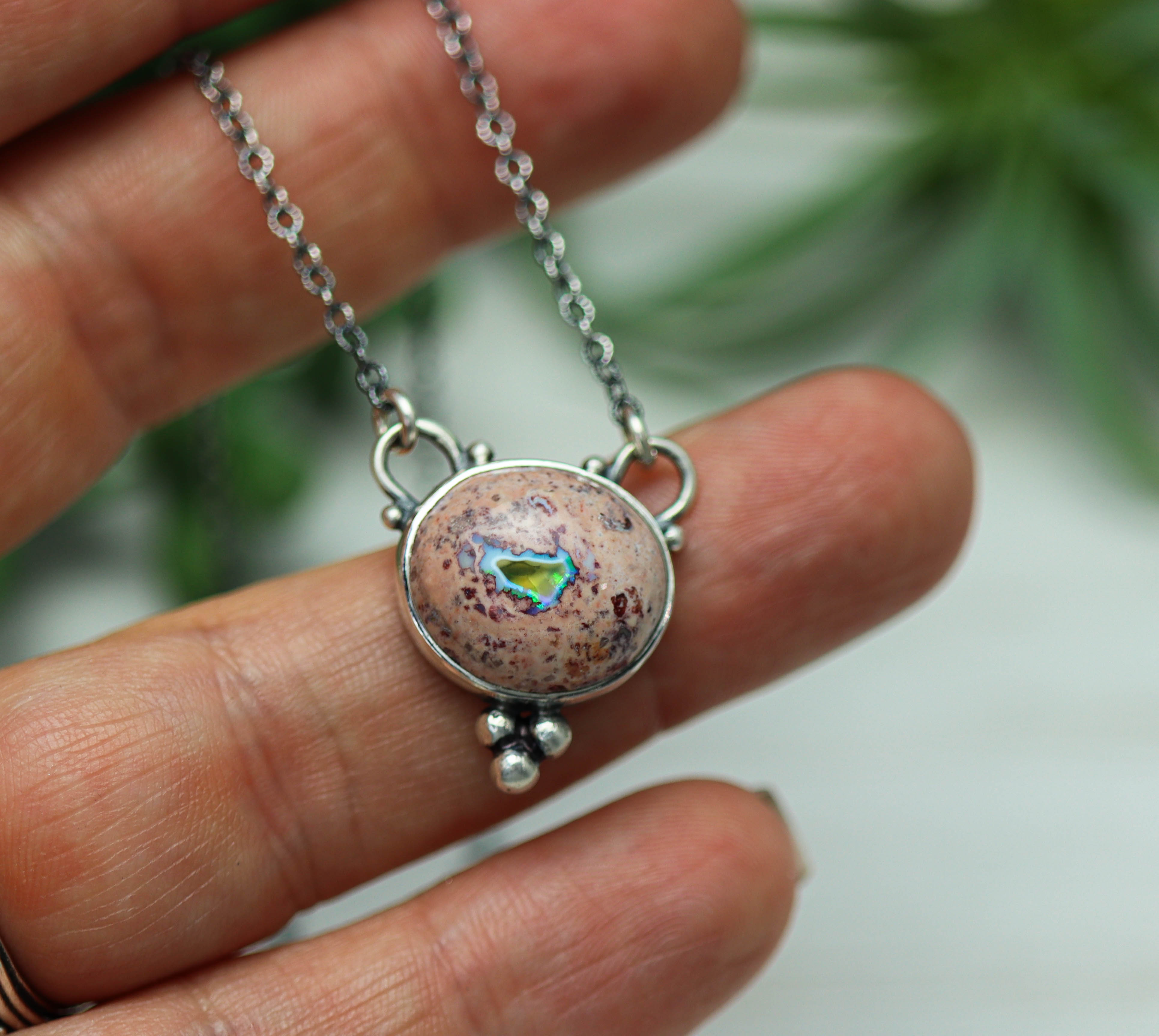 Mexican Fire Opal Pendant Necklace Sterling Silver