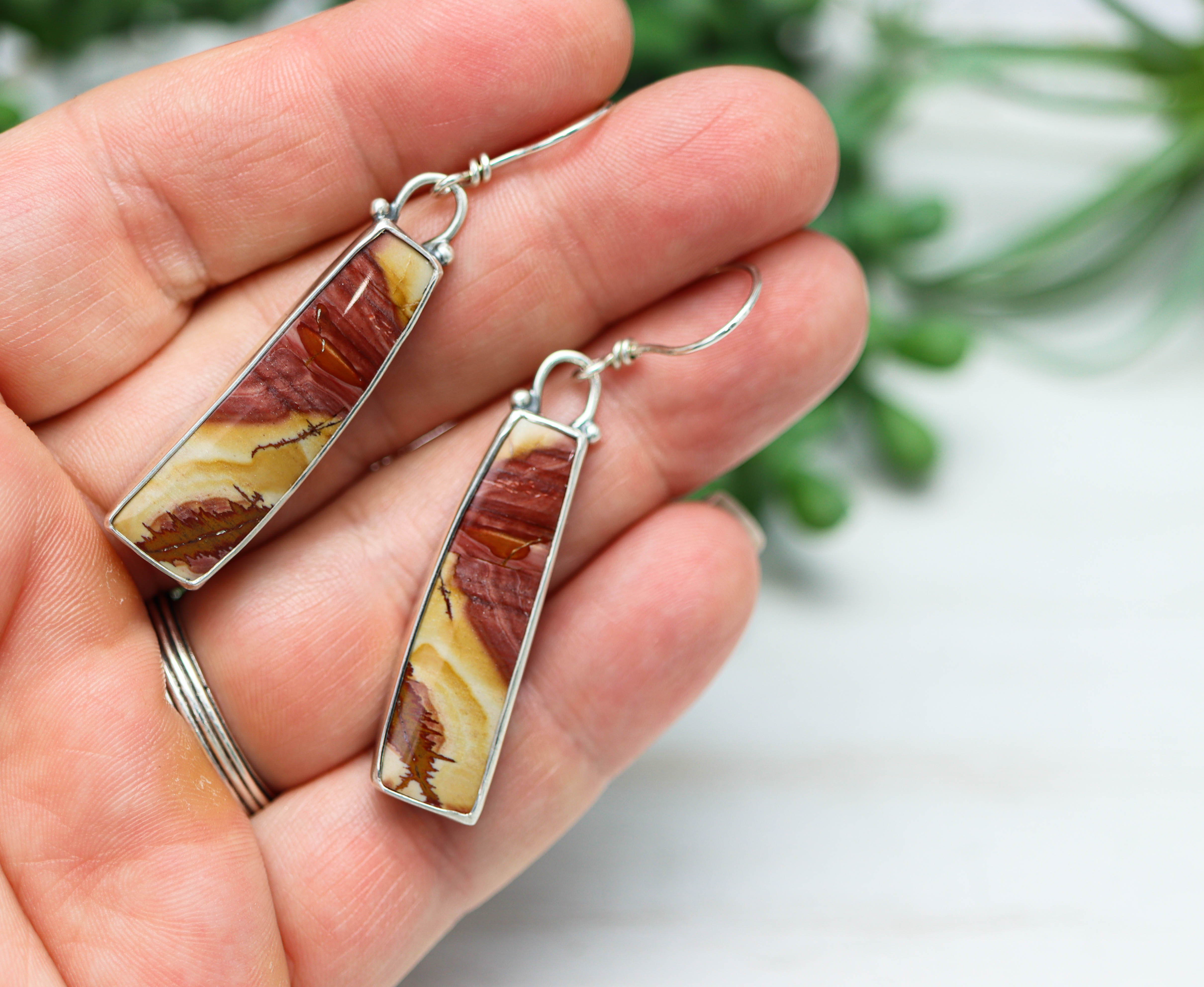 Red Falcon Jasper Dangle Earrings Sterling Silver