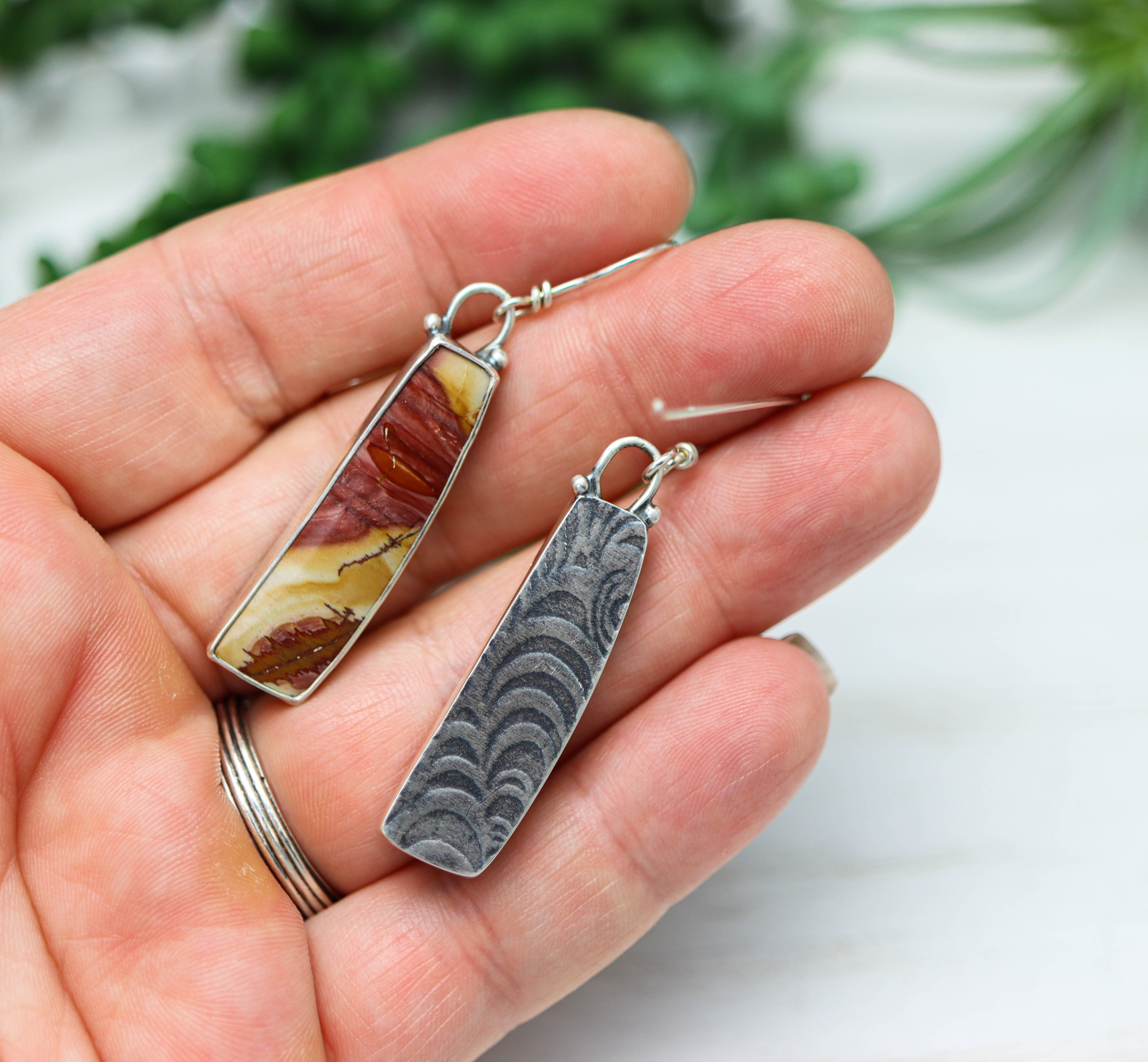 Red Falcon Jasper Dangle Earrings Sterling Silver