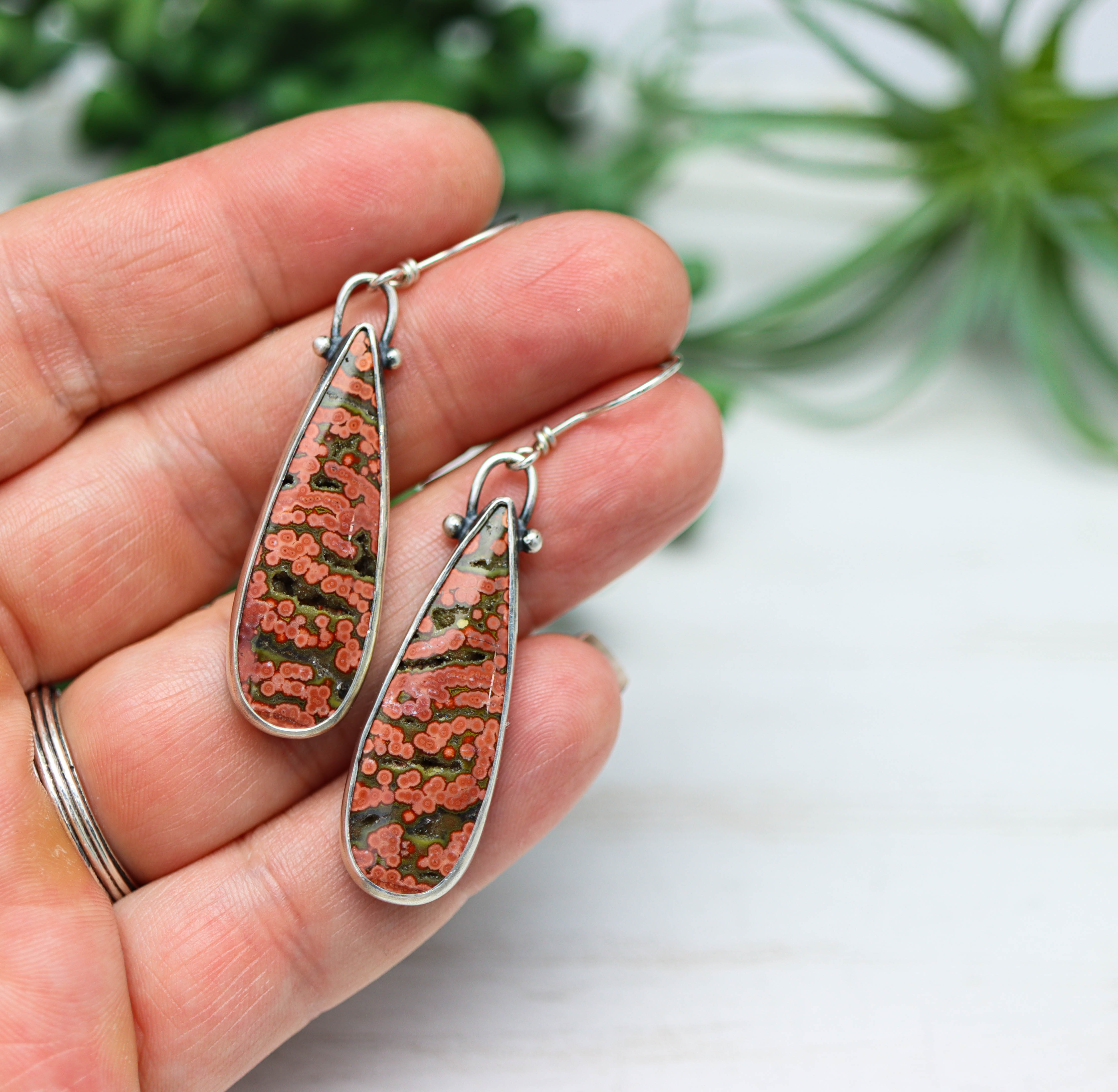 Orbicular Jasper Dangle Earrings Sterling Silver