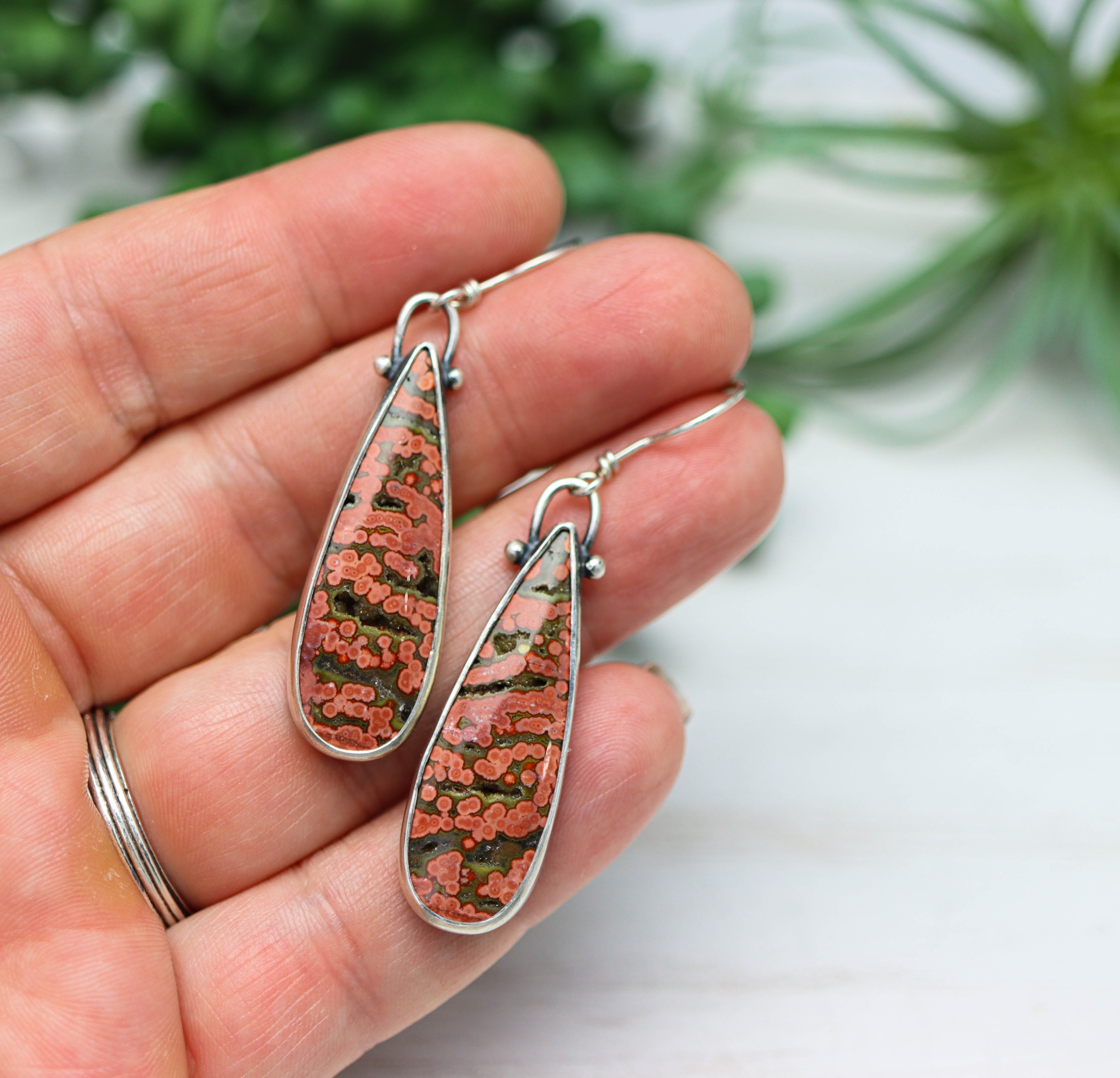 Orbicular Jasper Dangle Earrings Sterling Silver