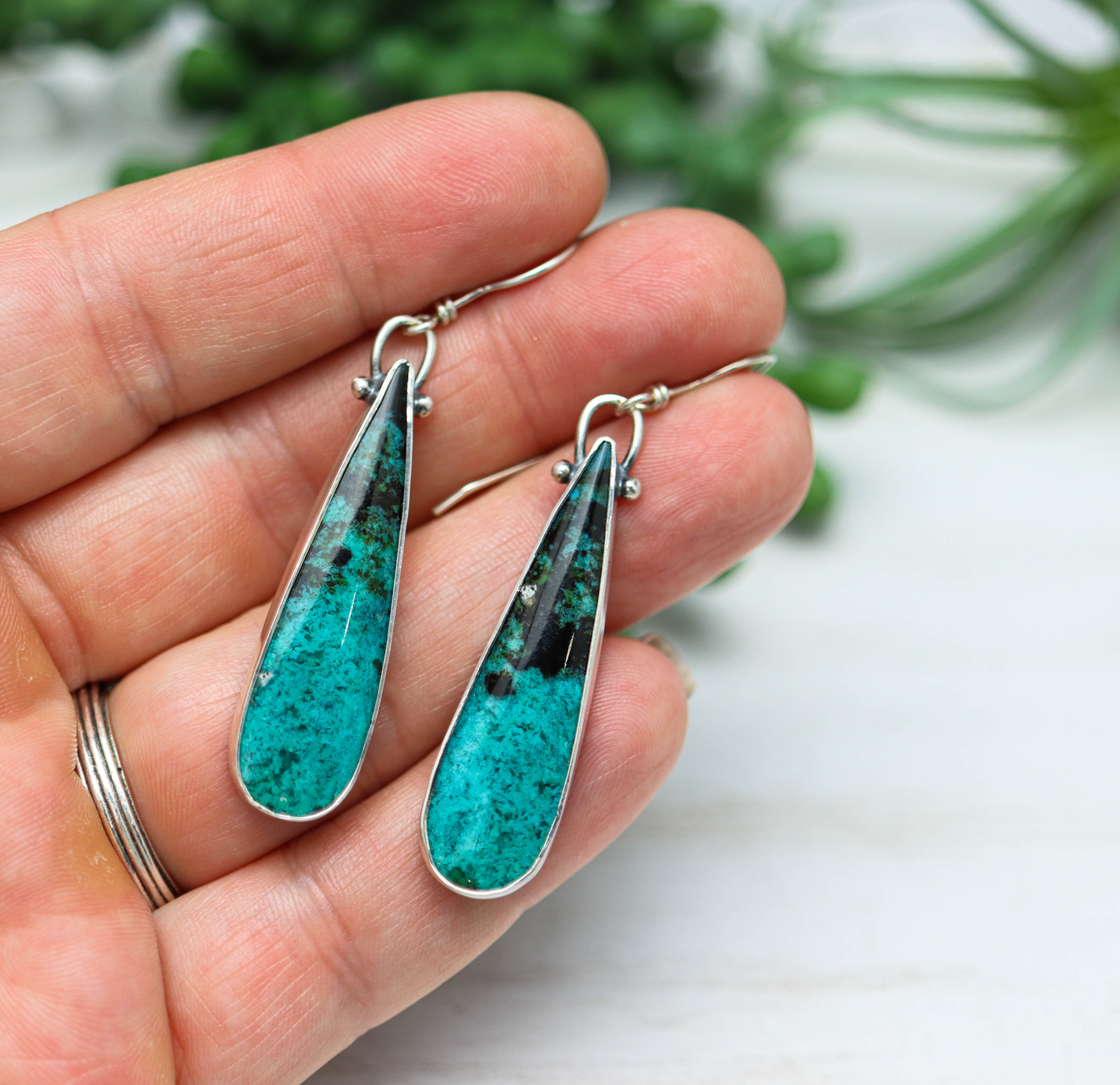 Chrysocolla Earrings Sterling Silver