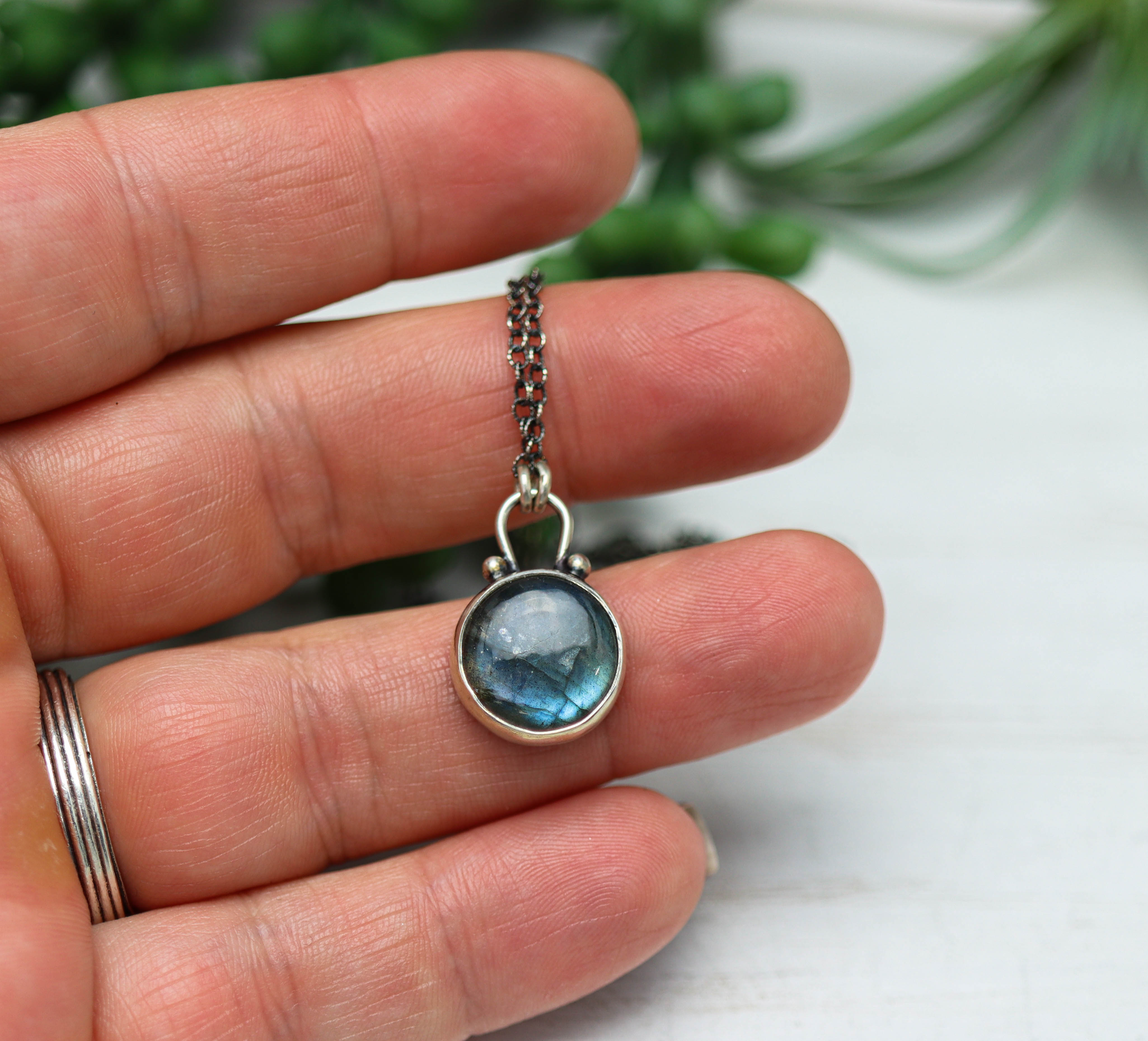 Labradorite Pendant Necklace Sterling Silver