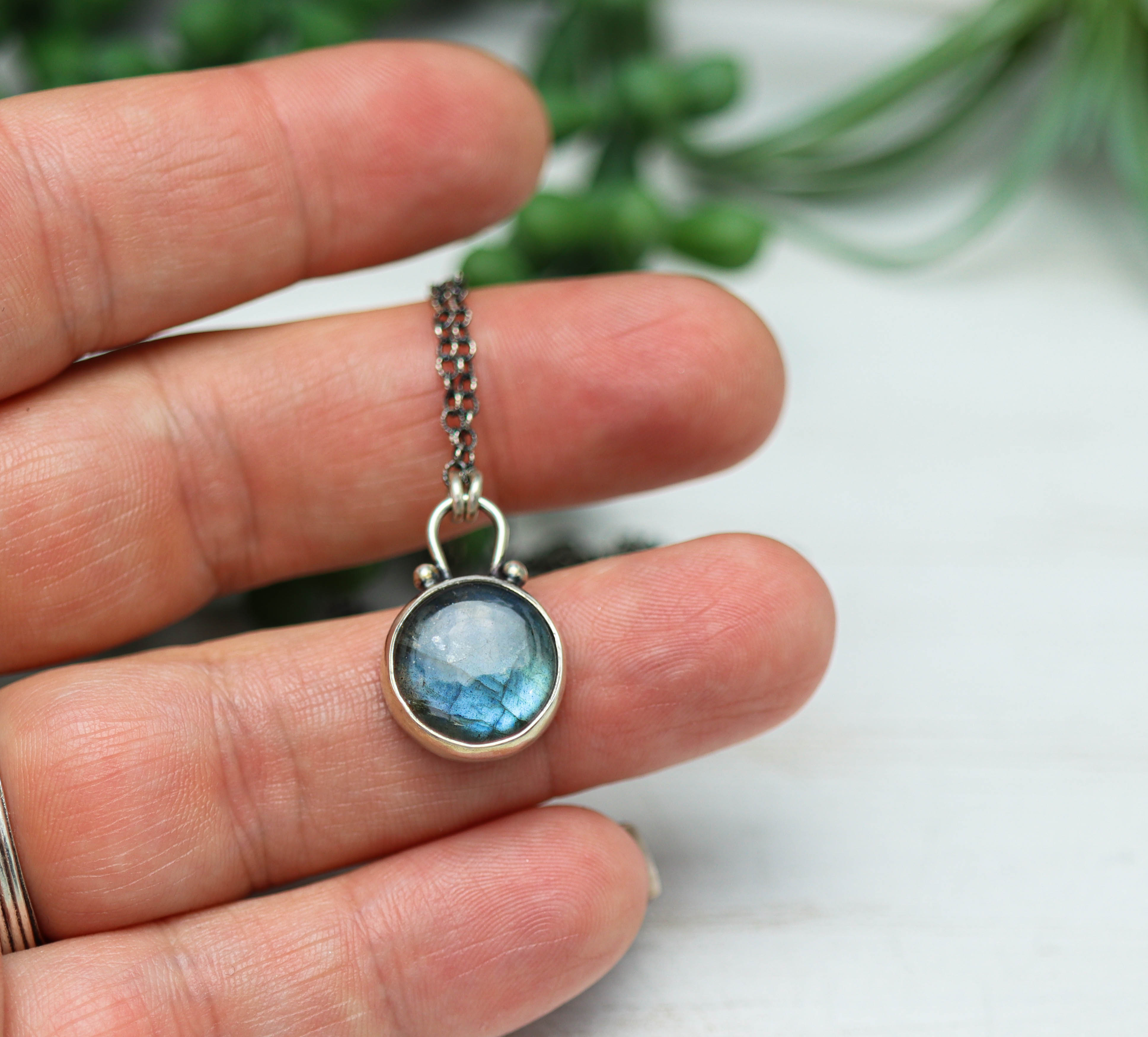 Labradorite Pendant Necklace Sterling Silver