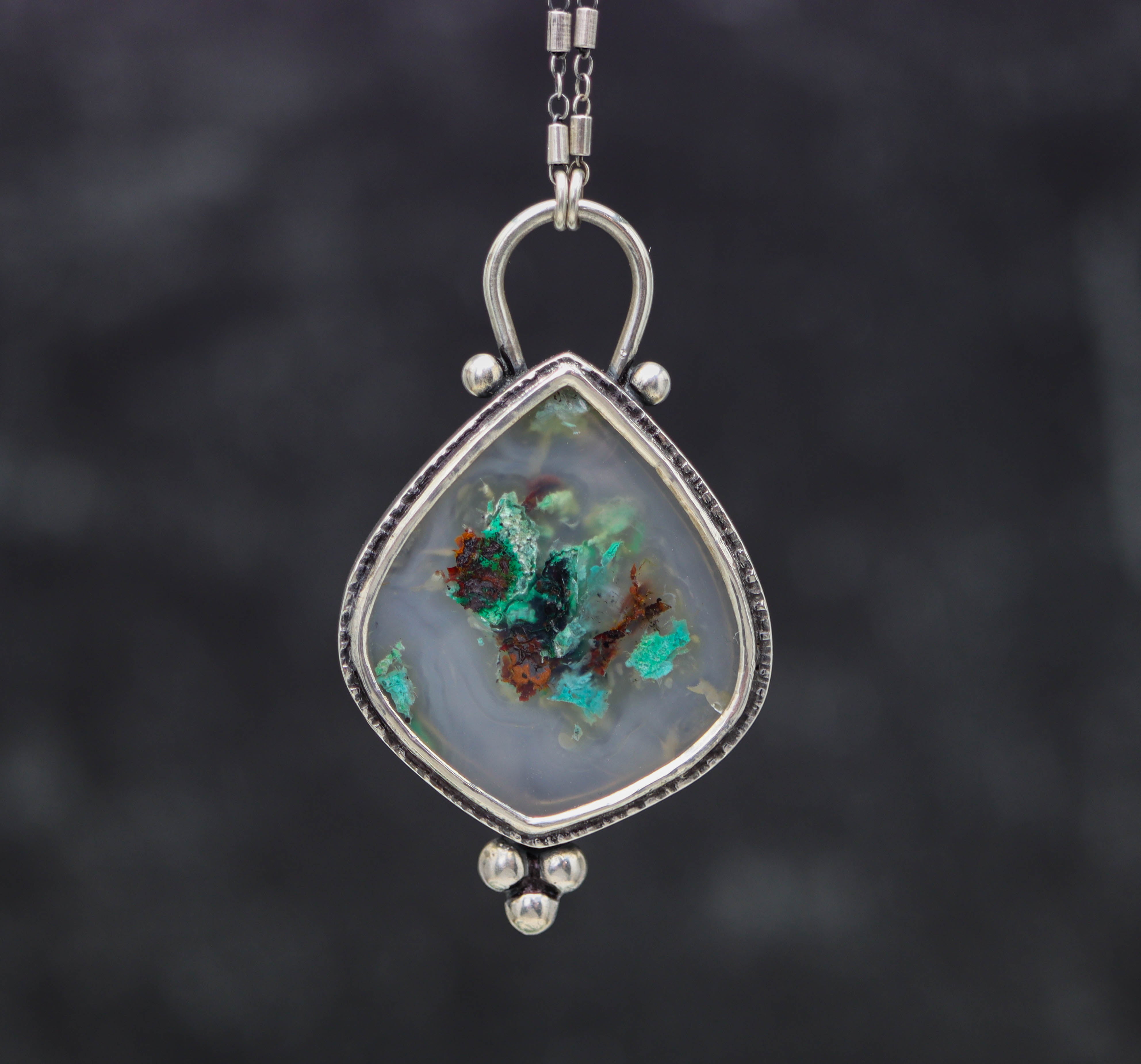 Confetti Agate Chrysocolla and Copper Pendant Sterling Silver Necklace