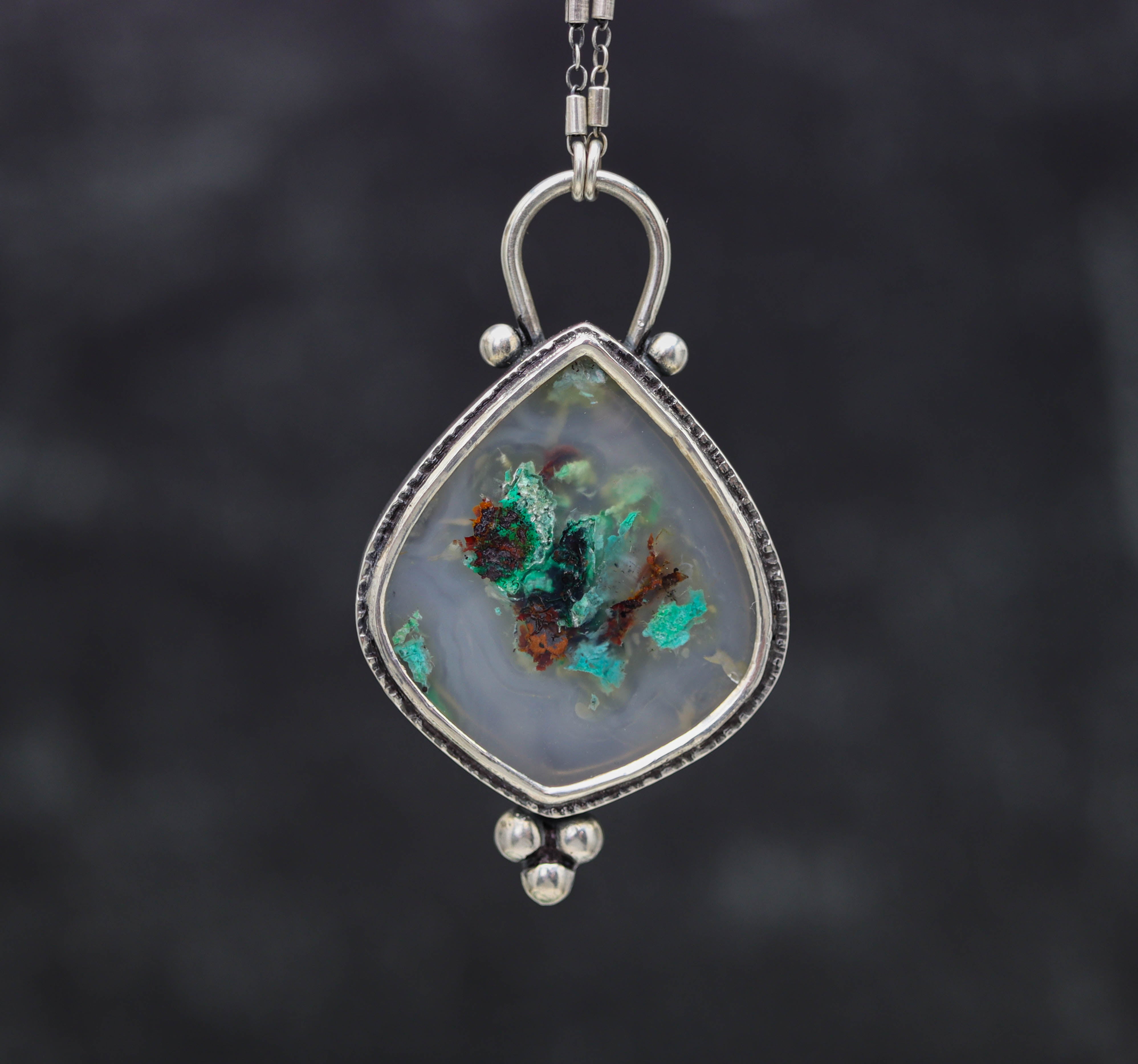 Confetti Agate Chrysocolla and Copper Pendant Sterling Silver Necklace