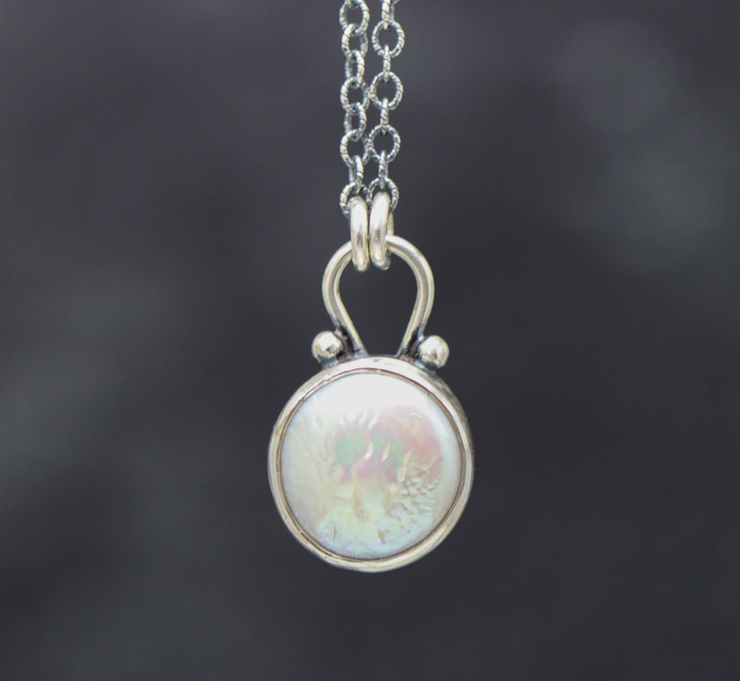 White Pearl Petite Pendant Necklace in Sterling Silver