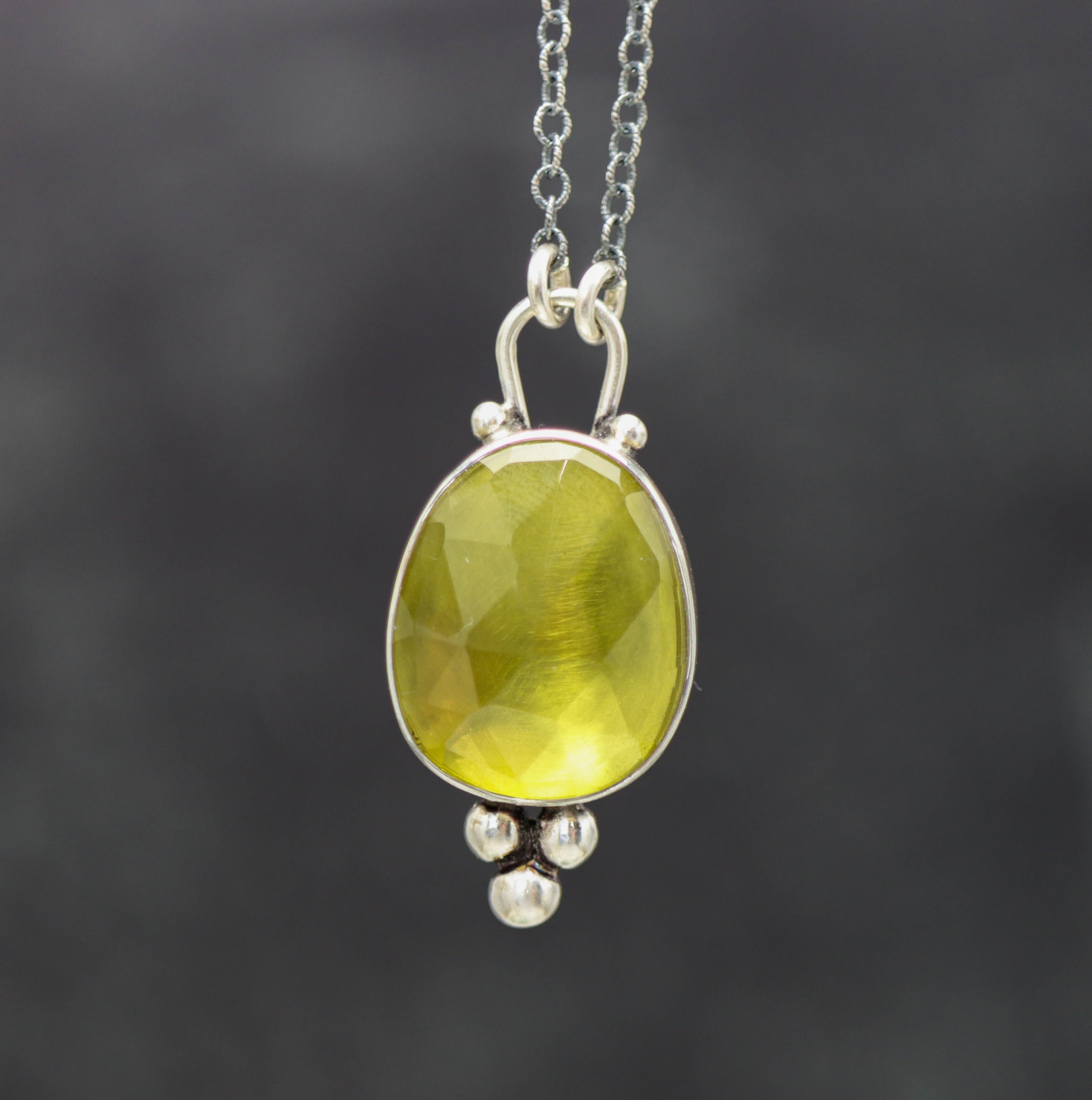 Lemon Quartz Pendant Necklace Sterling Silver