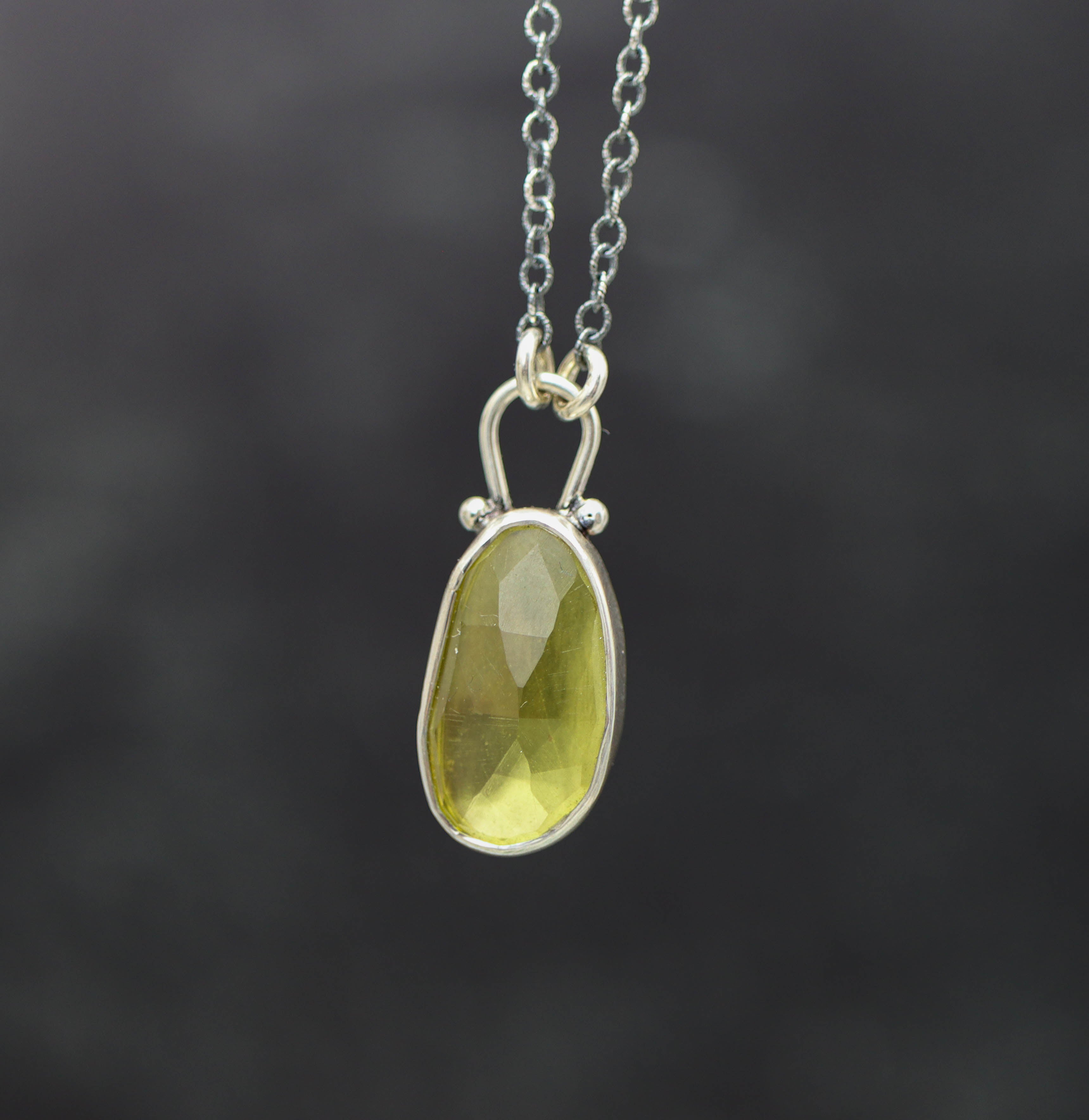 Lemon Quartz Pendant Necklace Sterling Silver