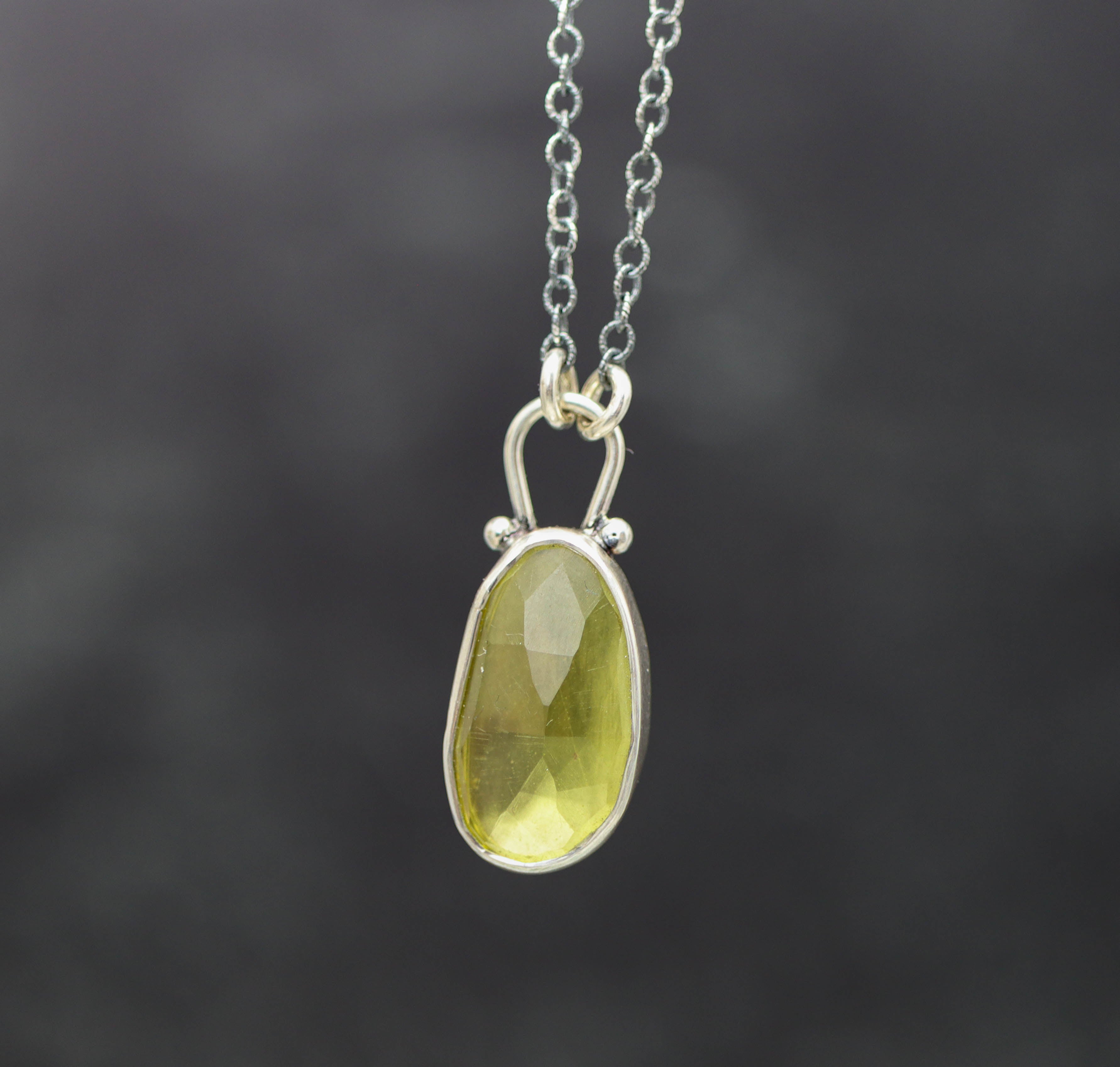 Lemon Quartz Pendant Necklace Sterling Silver