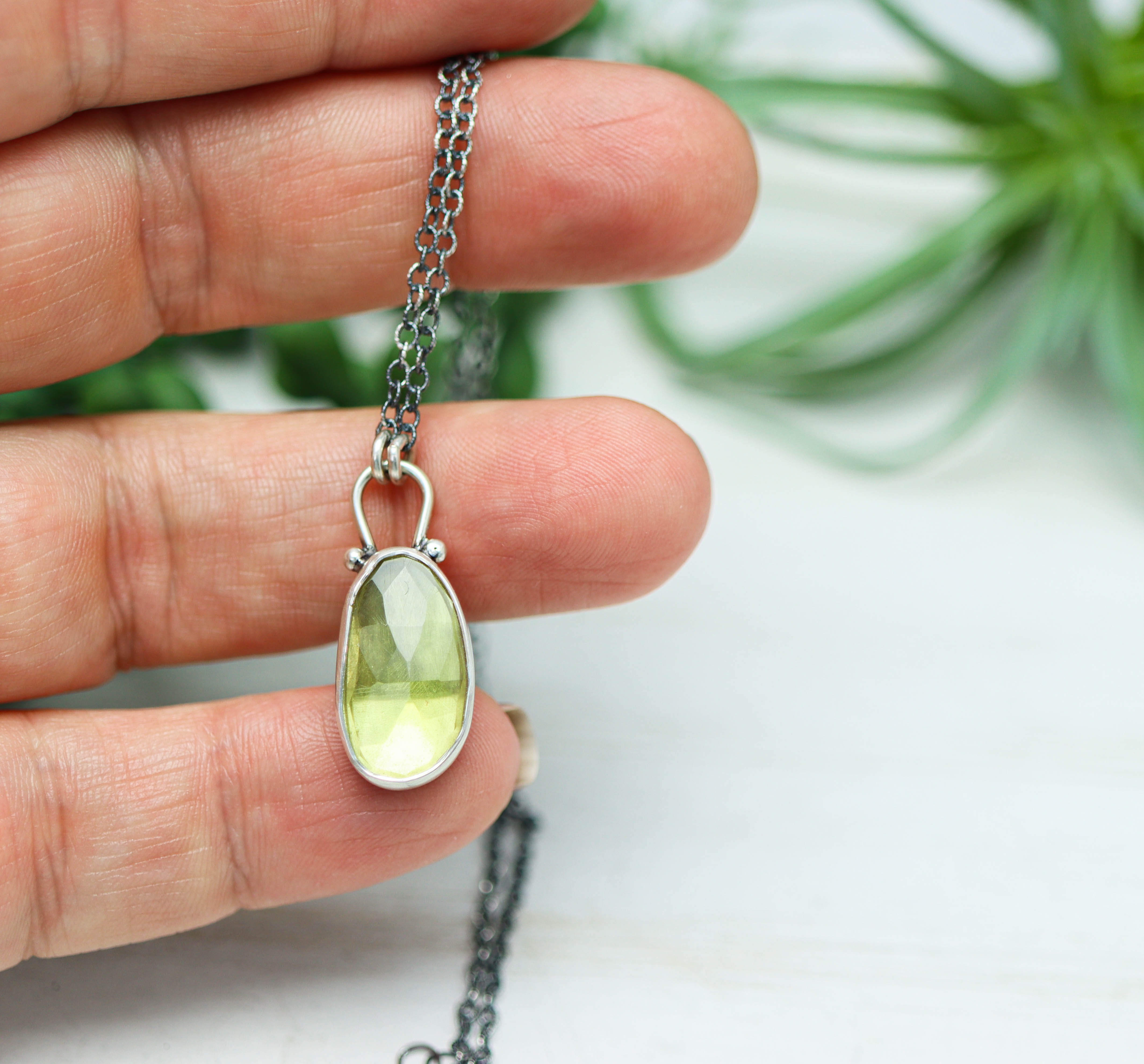 Lemon Quartz Pendant Necklace Sterling Silver