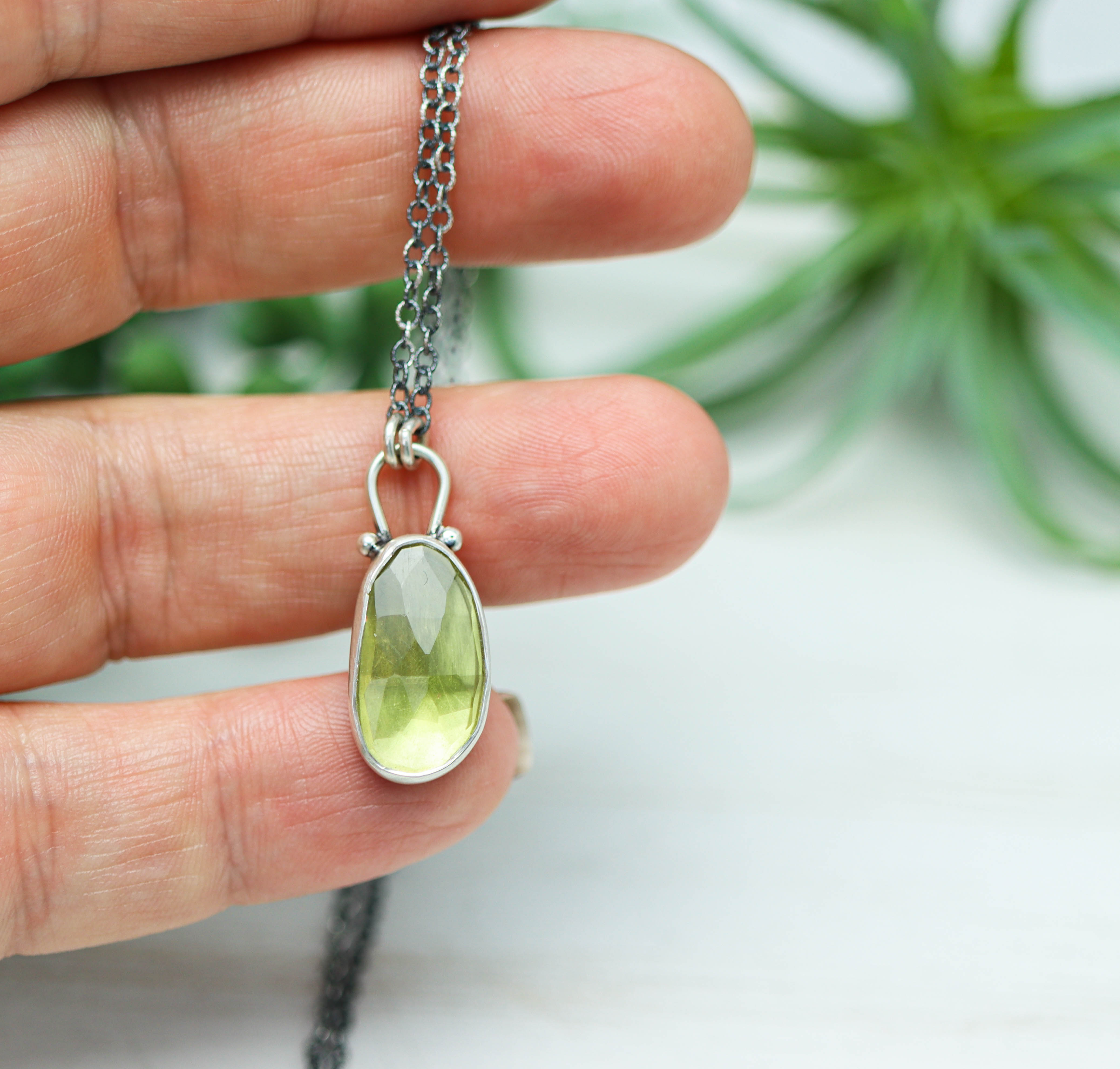 Lemon Quartz Pendant Necklace Sterling Silver