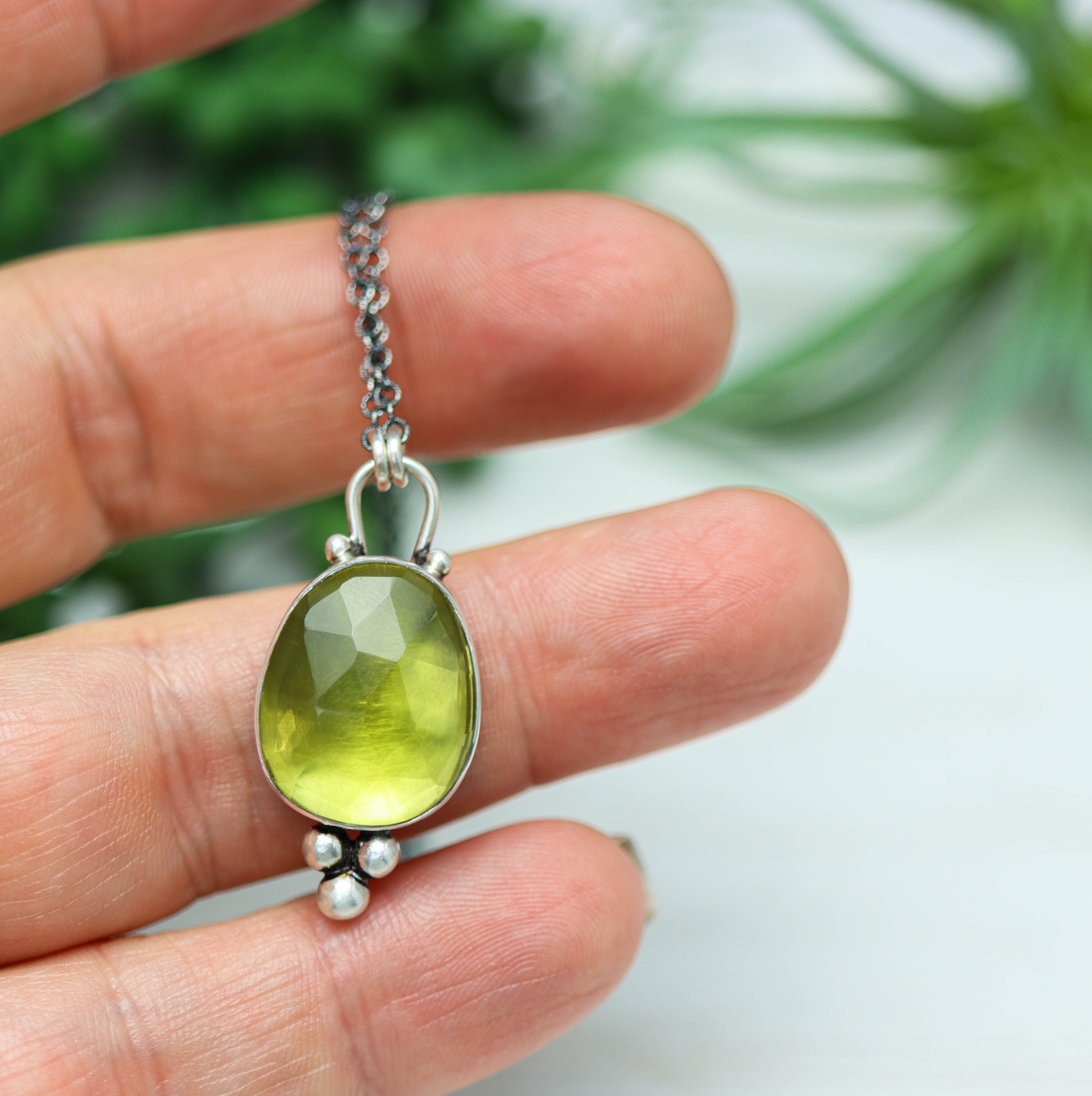 Lemon Quartz Pendant Necklace Sterling Silver