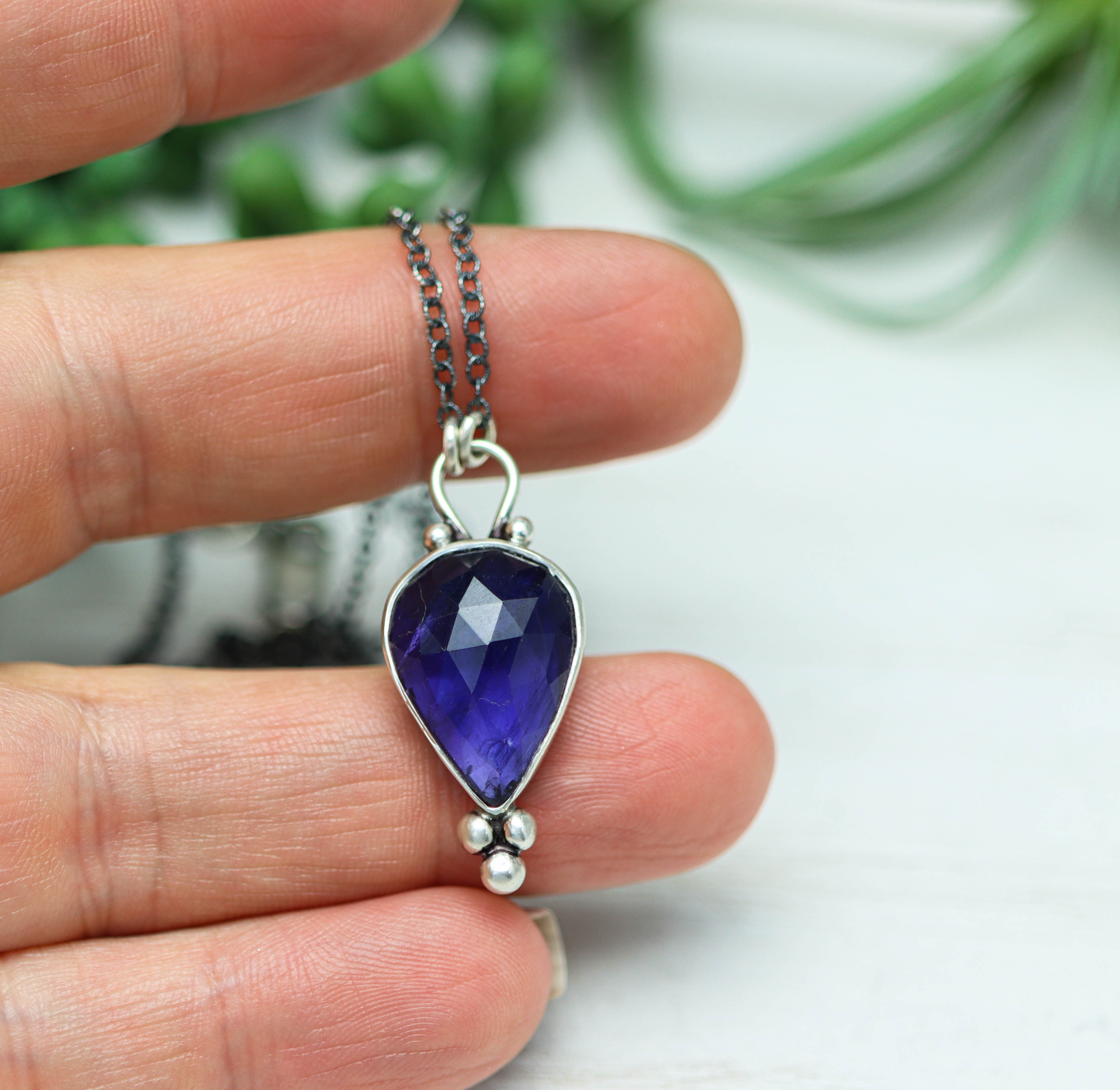 Iolite Pendant Necklace Sterling Silver