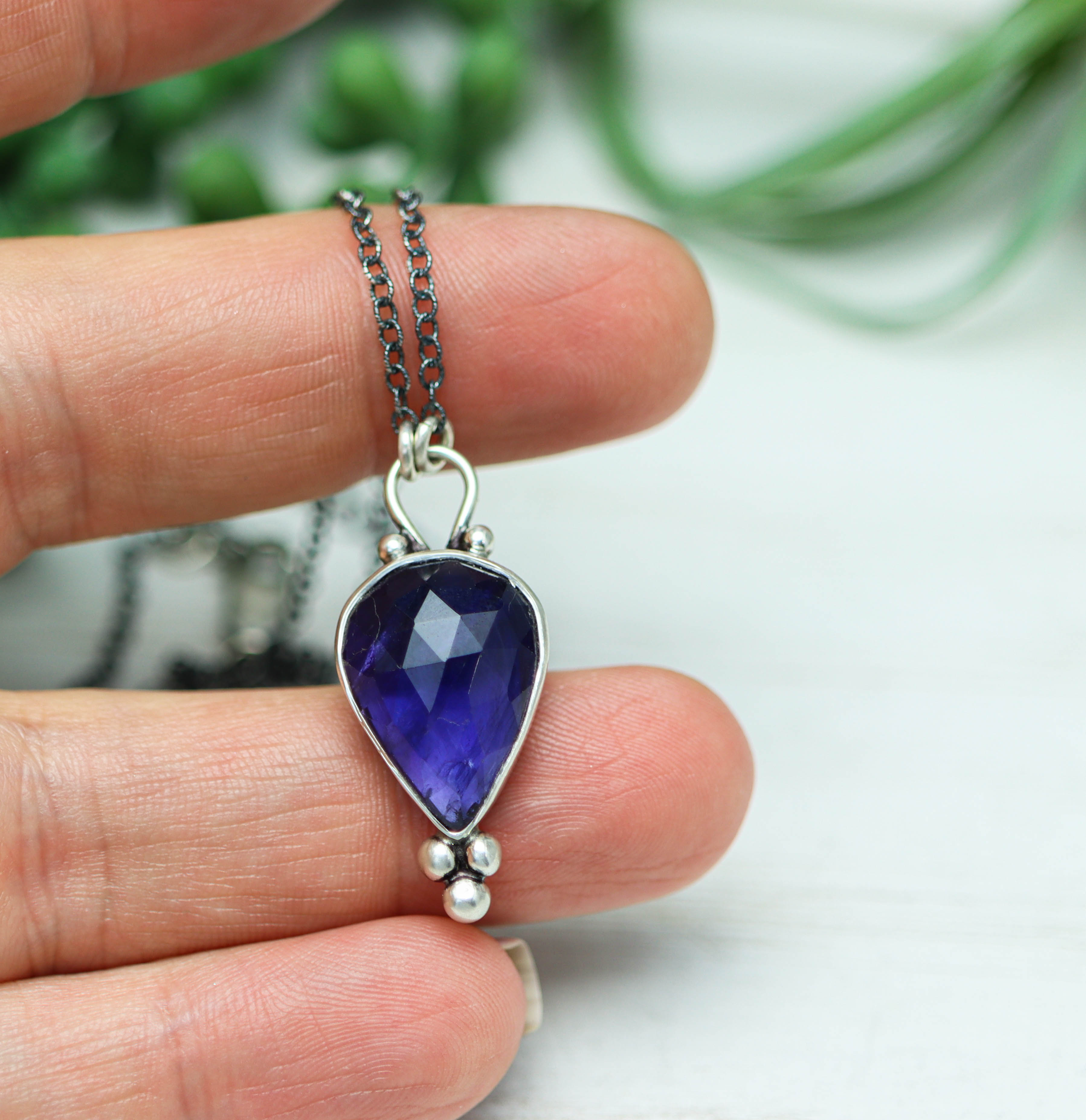 Iolite Pendant Necklace Sterling Silver