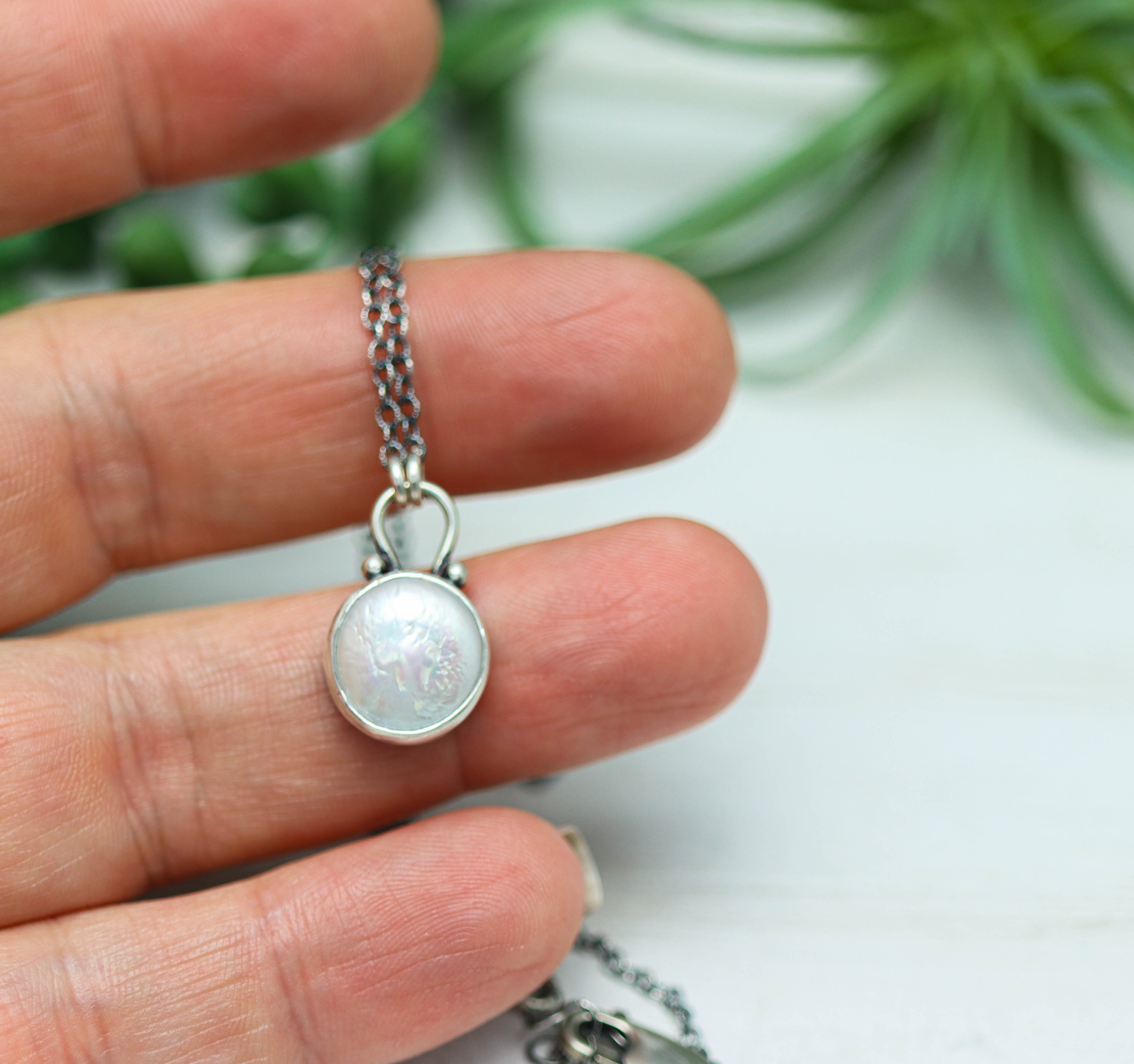 White Pearl Pendant Necklace Sterling Silver