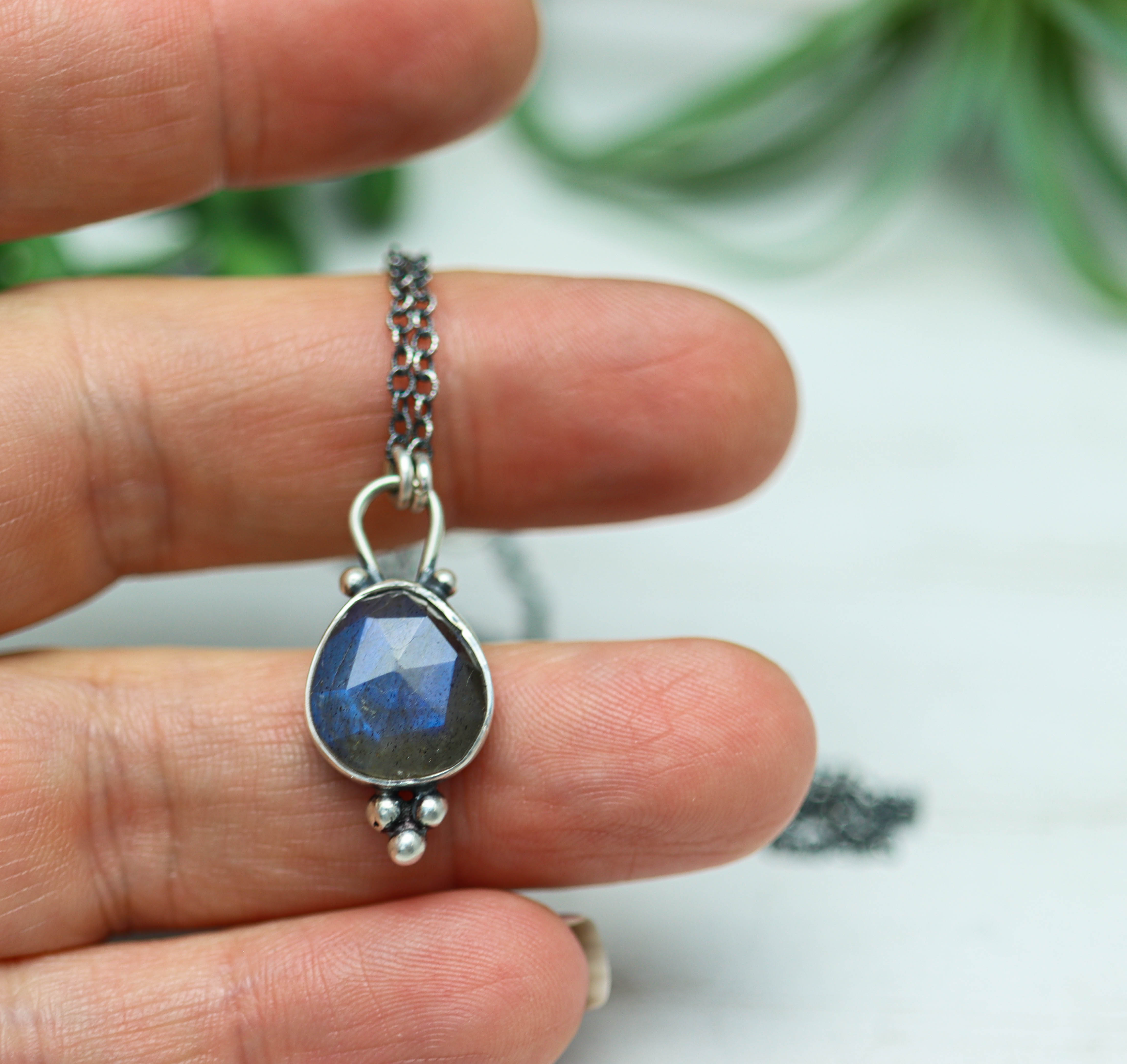 Labradorite Pendant Necklace Sterling Silver