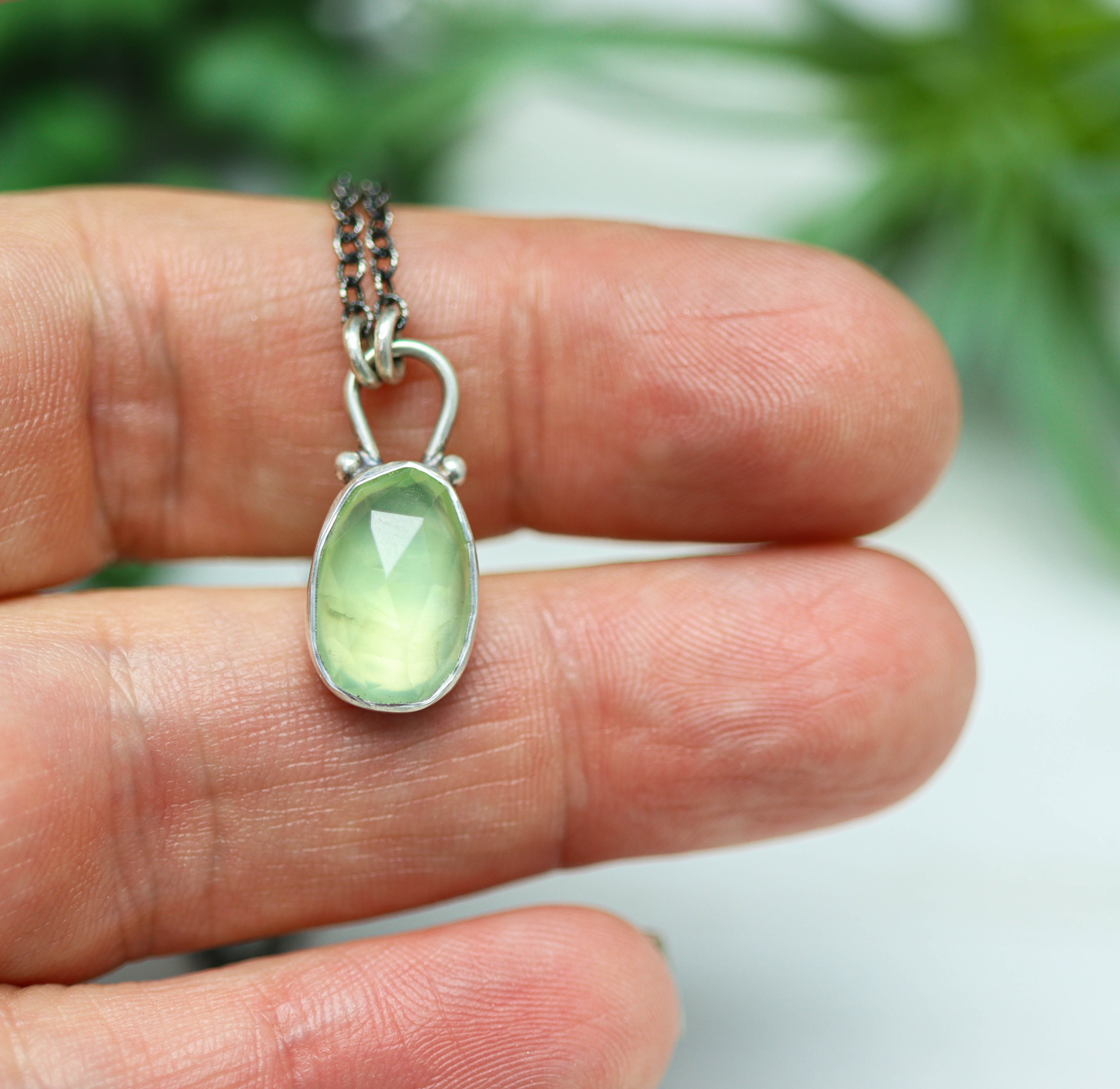 Green Prehnite Pendant Necklace Sterling Silver