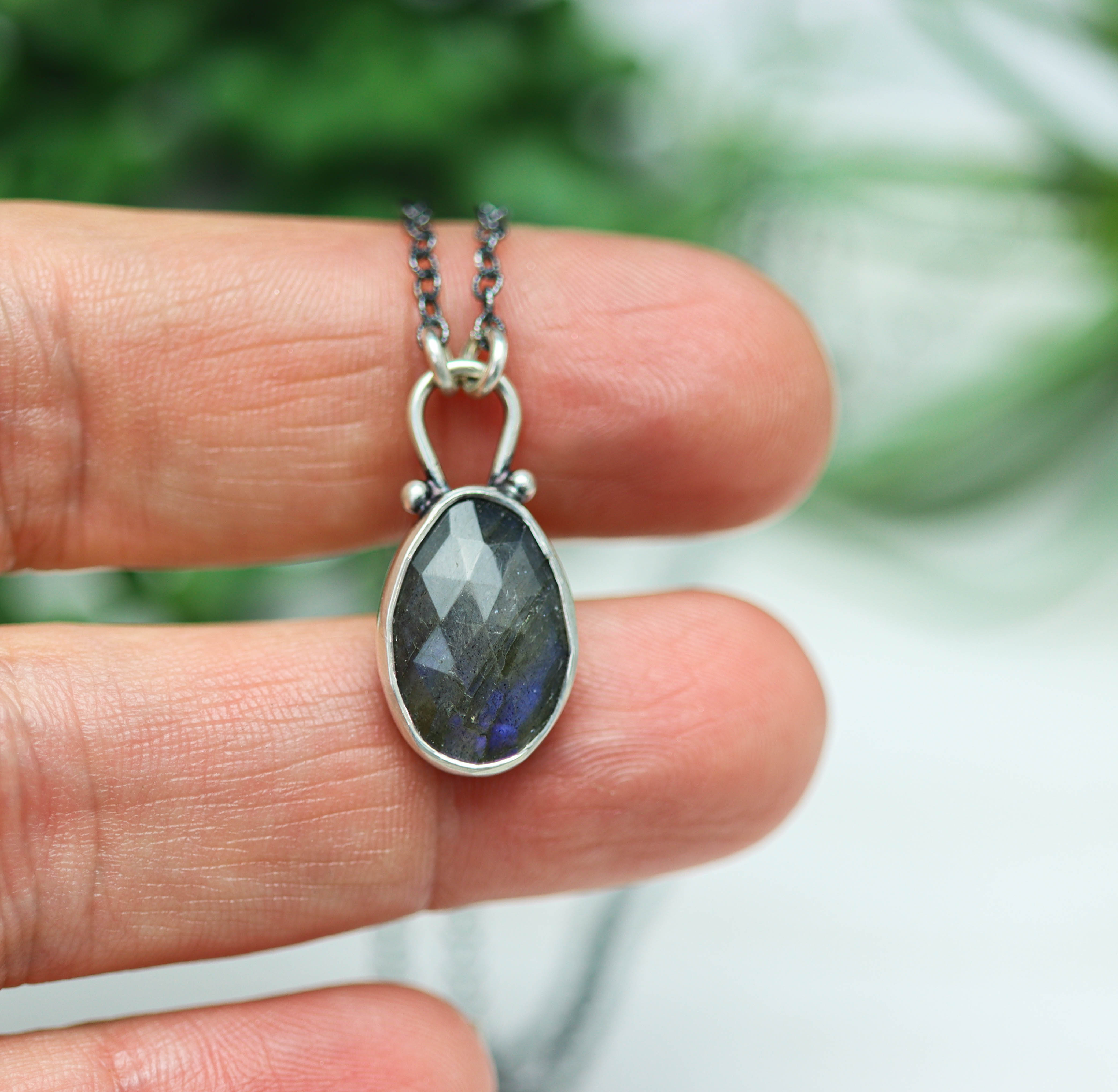 Labradorite Pendant Necklace Sterling Silver